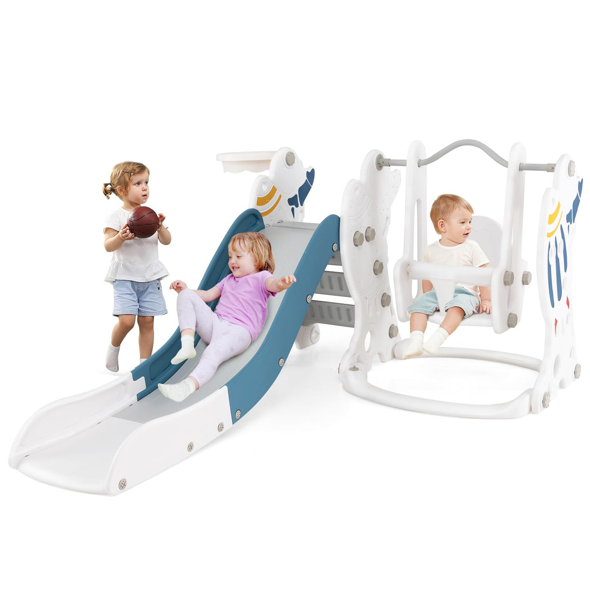 HONEY JOY Toddler Slide and Swing Set, 4-in-1 Indoor Playground