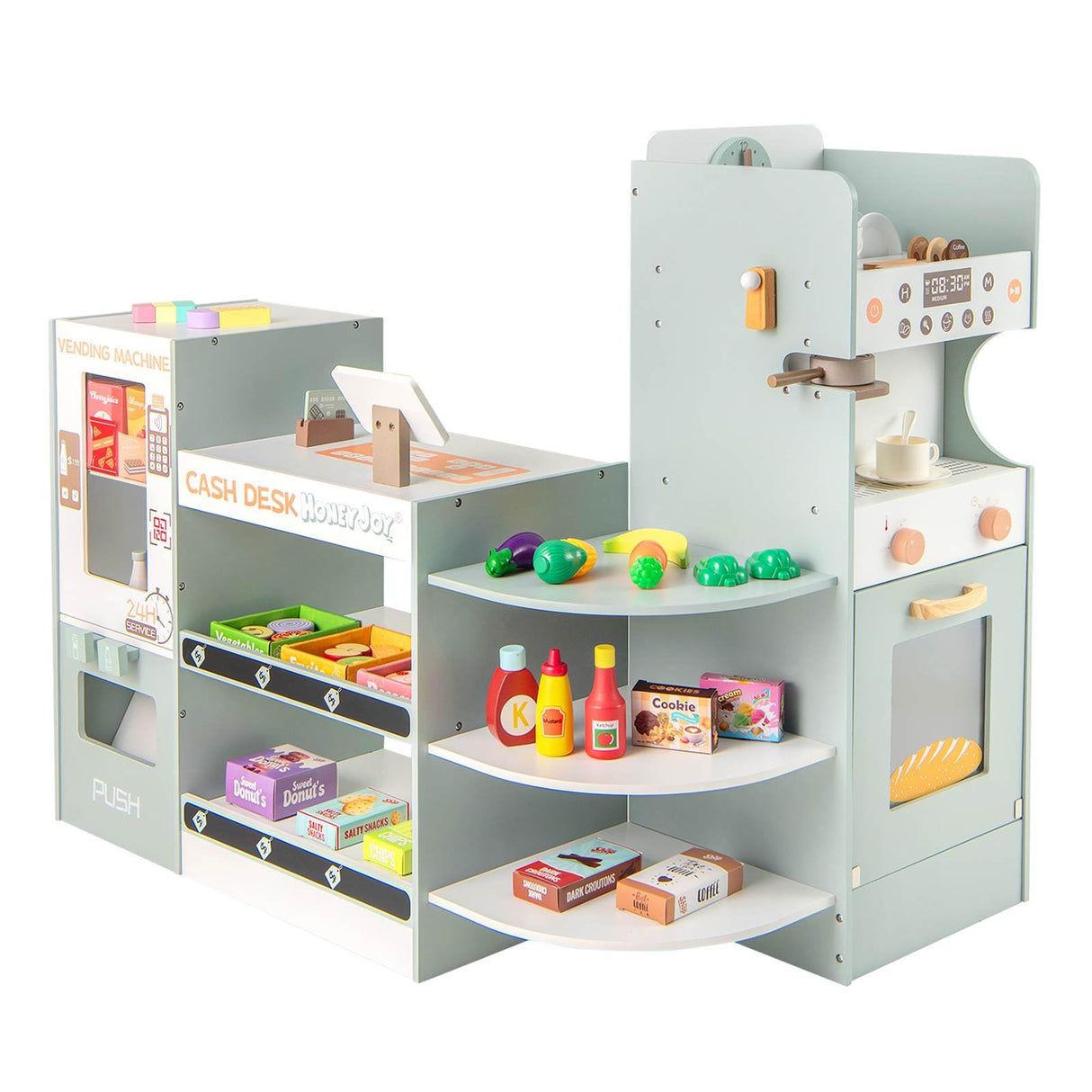 HONEY JOY Kids Grocery Store Playset, Wooden Pretend Play Supermarket w/Vending Machine