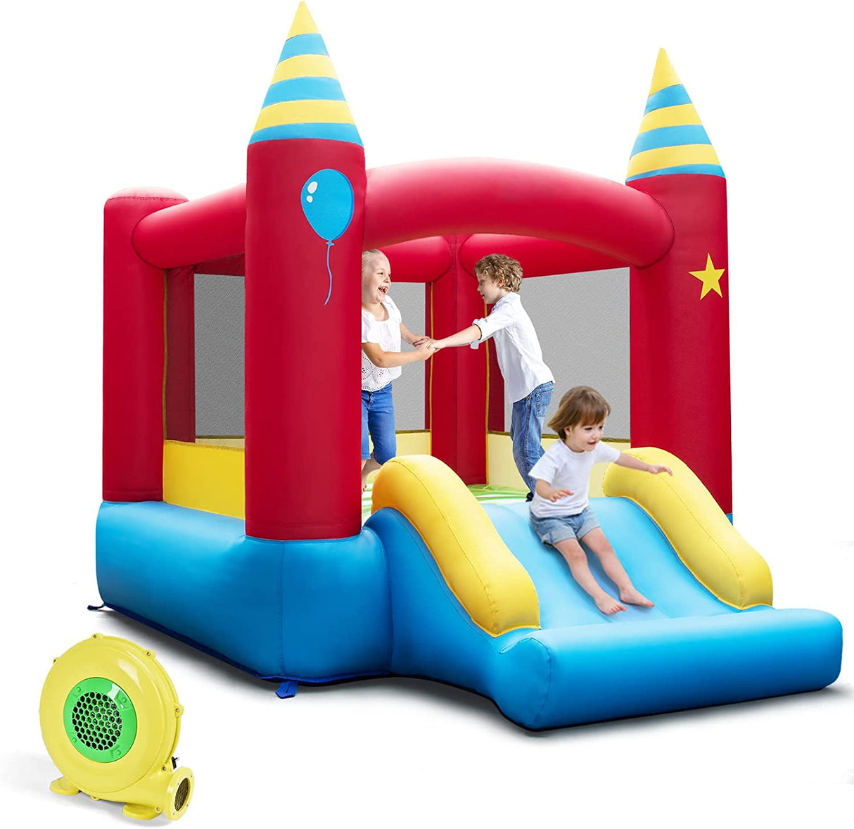 HONEY JOY Inflatable Bounce House, Kids Bouncy Castle w/Large Jumping Area & Wide Slide