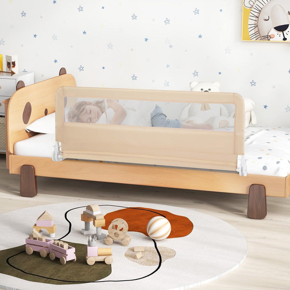 150 x 55 cm Bed Rail Guard for Toddlers, Beige - BABY JOY