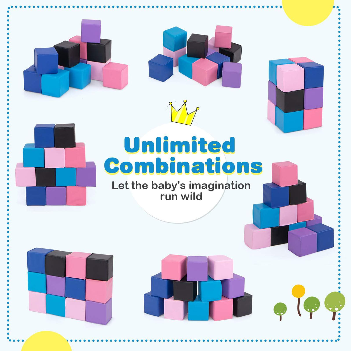 BABY JOY Foam Building Blocks, 12-Piece 14 CM Colorful Stacking Climbing Foam Cubes Play Set for Kids