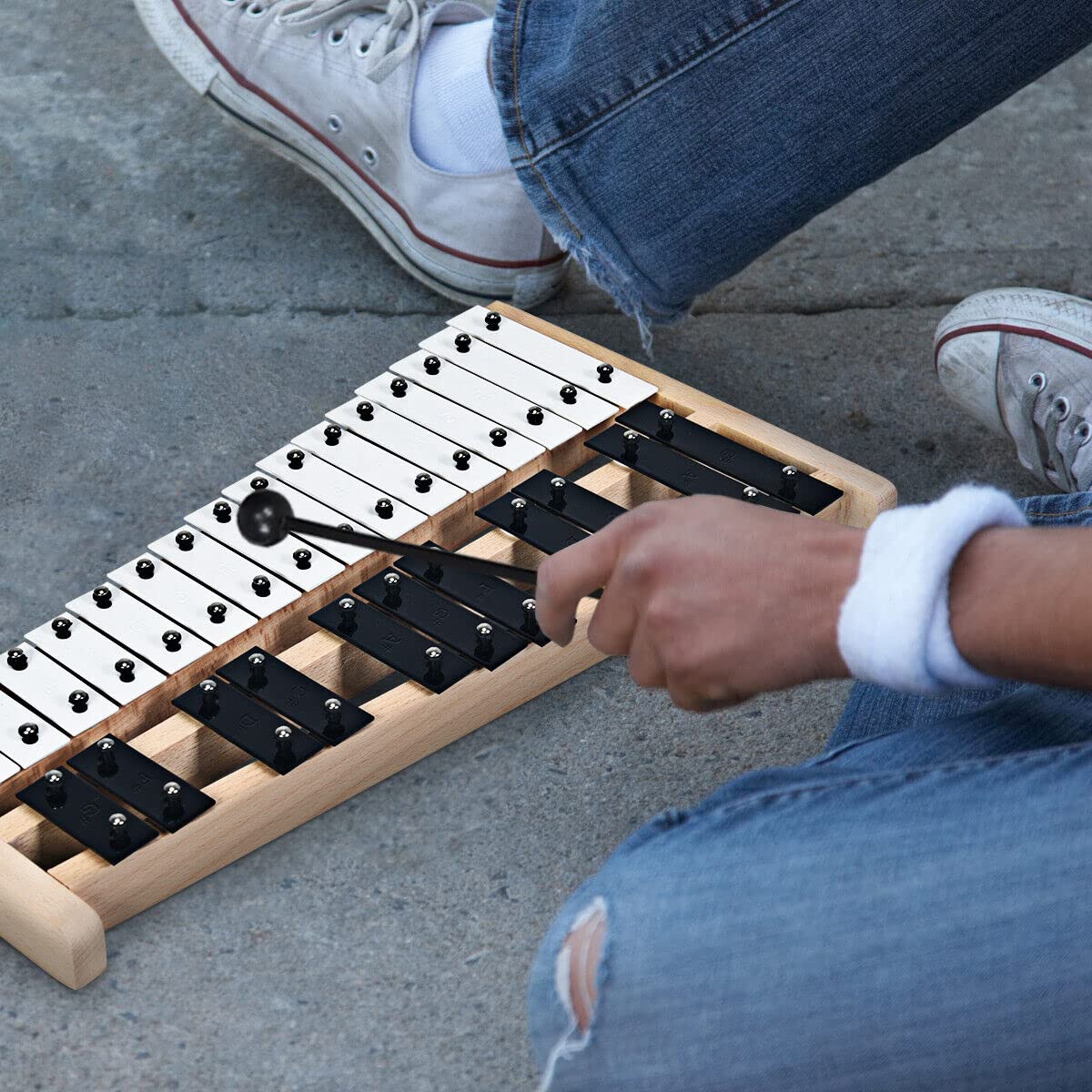 HONEY JOY Kids 27-Note Glockenspiel Xylophone, Glockenspiel Xylophone for Toddlers w/27 Metal Keys, Percussion Instrument