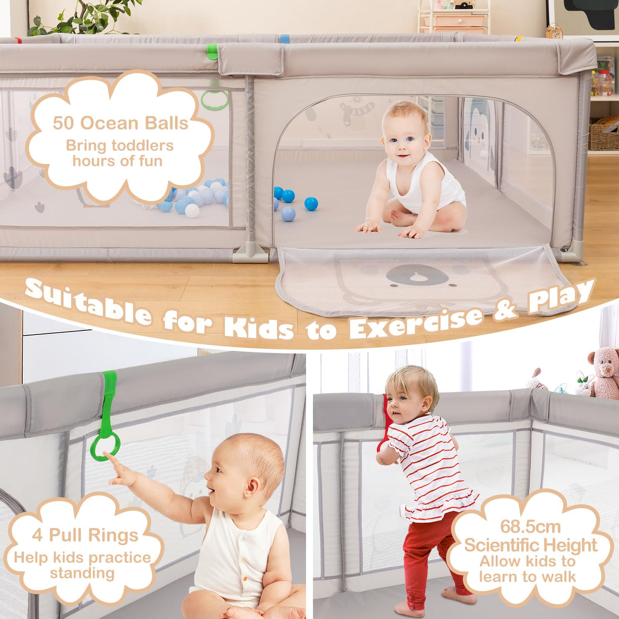 BABY JOY Baby Playpen, 205 x 147 cm Extra-Large Play Yard