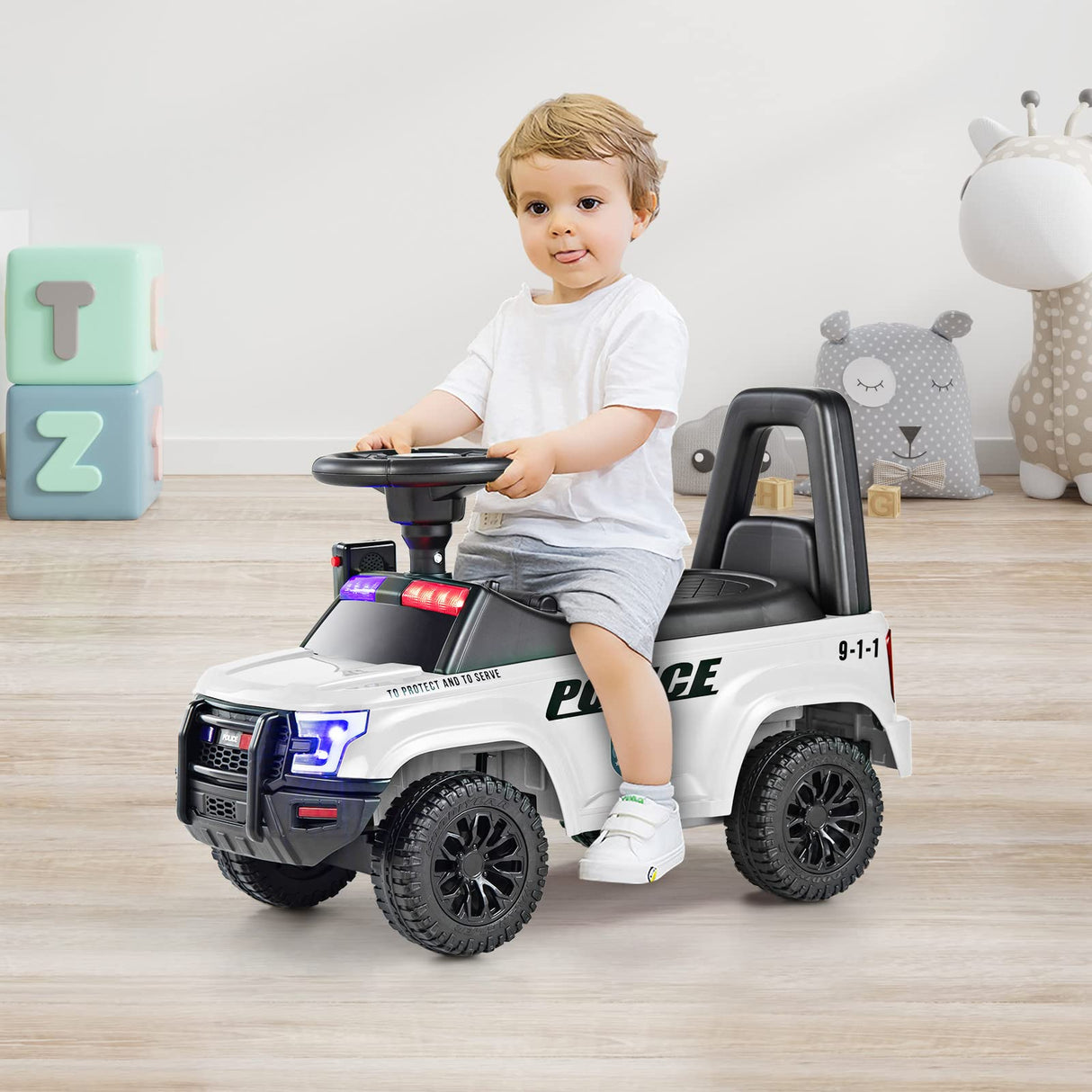 Ride On Push Police Car, Toddler Foot-to-Floor Sliding Toy with Siren