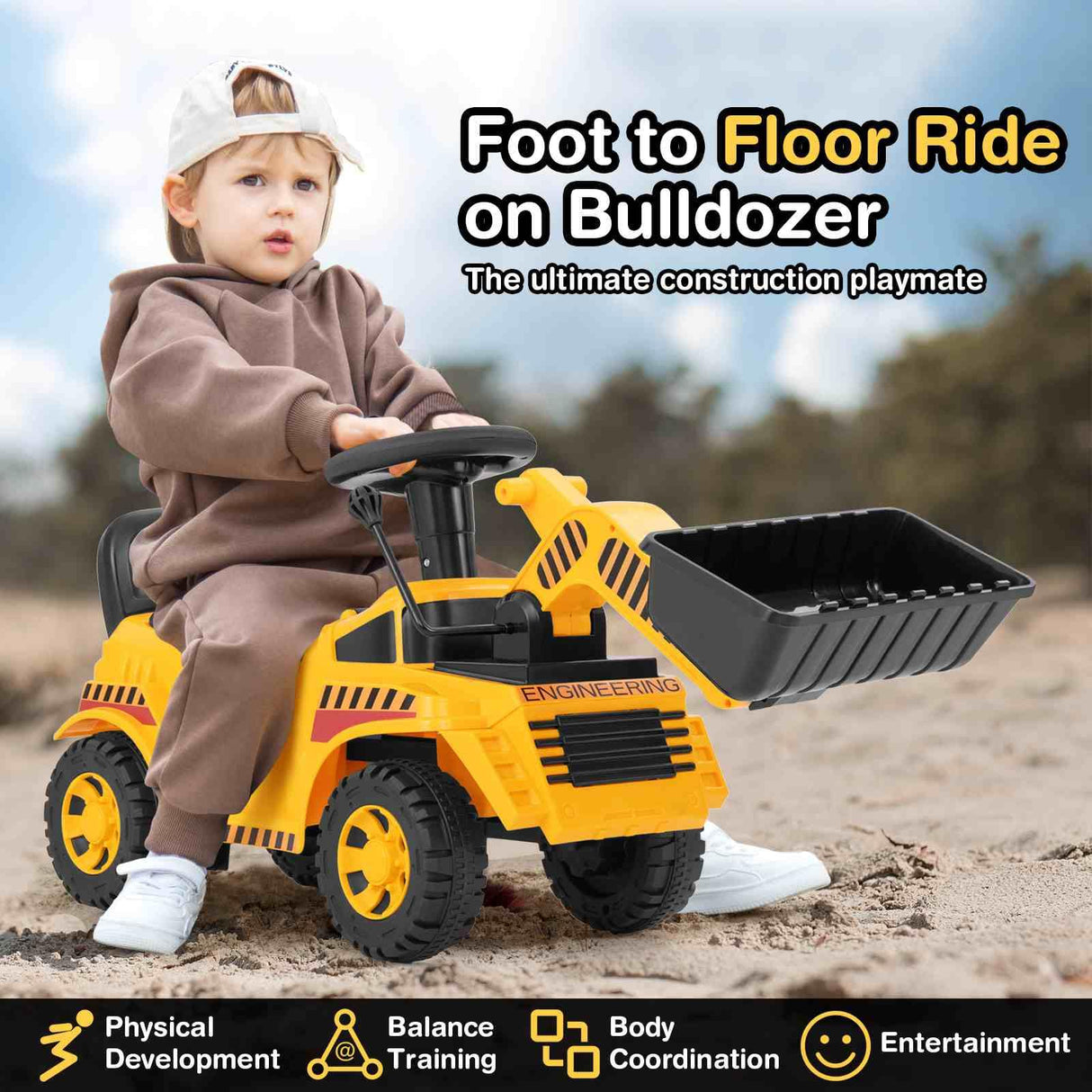 HONEY JOY Ride on Bulldozer, Foot to Floor Construction Vehicle for 19-36 Months Boys & Girls