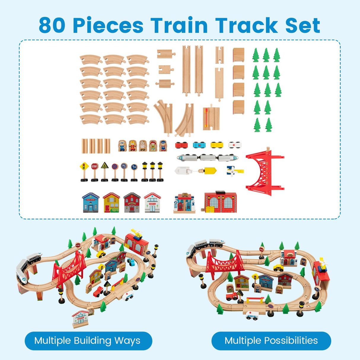 HONEY JOY Wooden Train Table Set