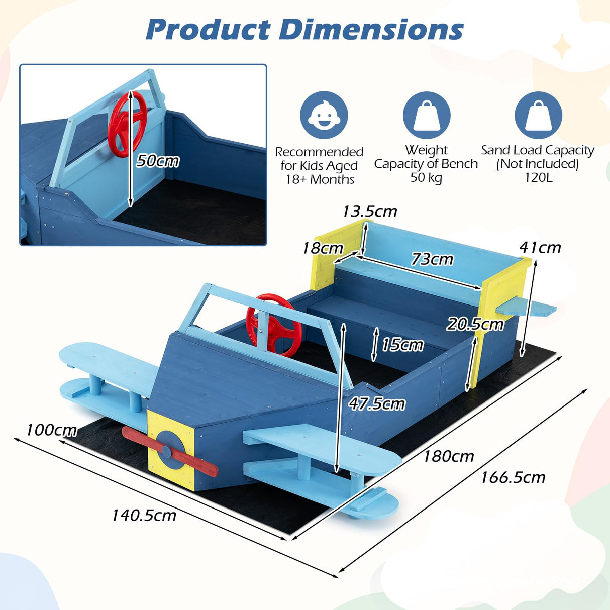 HONEY JOY Glider-Shape Kids Sandpit, Large Wooden Outdoor Sand Box w/Bench Seat