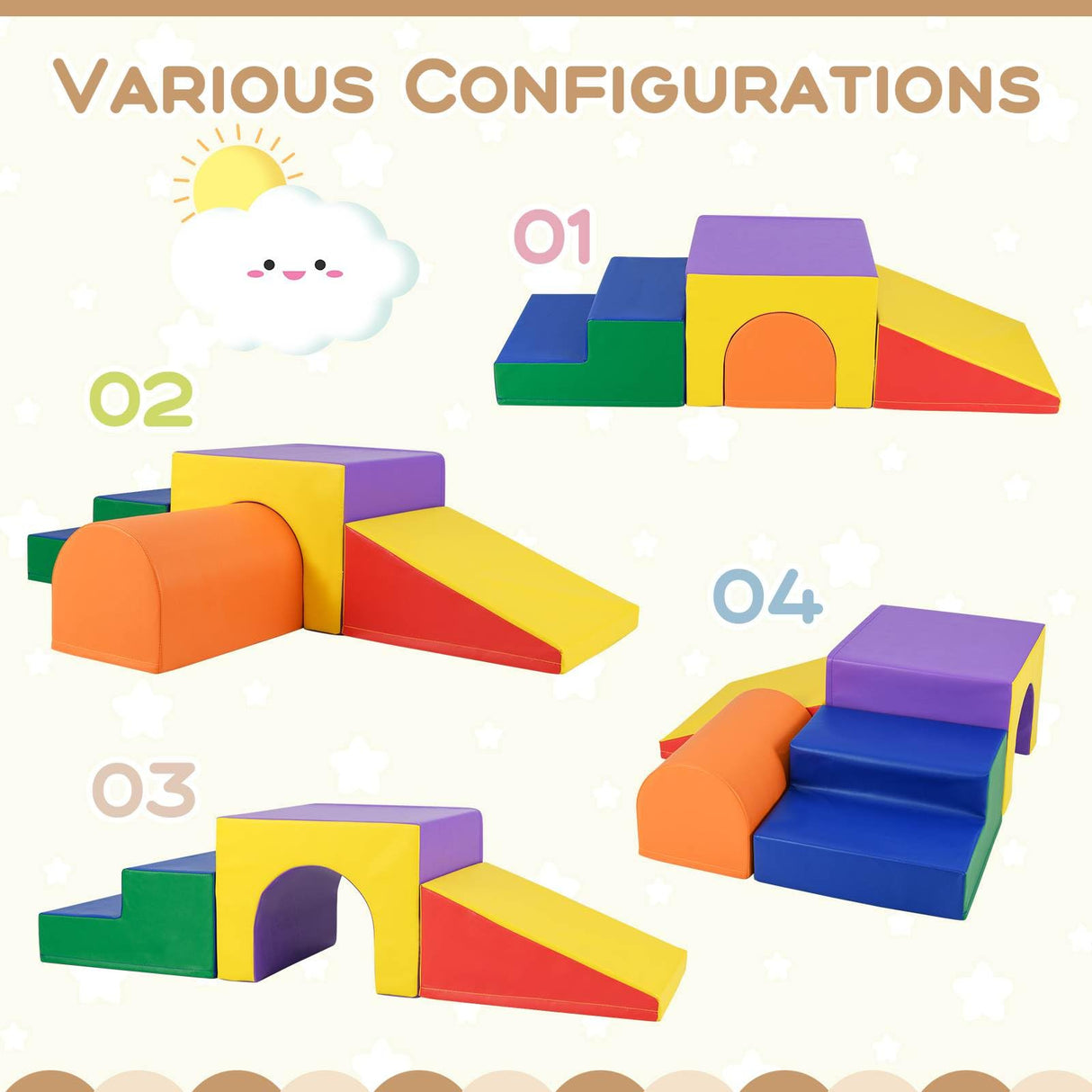 4-Piece Kids Climb and Crawl Foam Block Play Set, Orange - BABY JOY