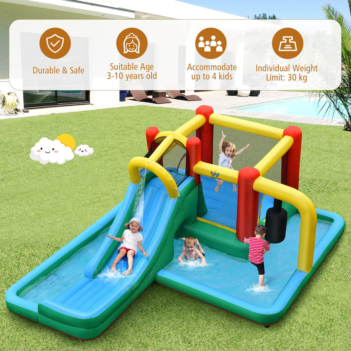 HONEY JOY Inflatable Water Slide, 6-in-1 Kids Water Slide Jumping Bounce House