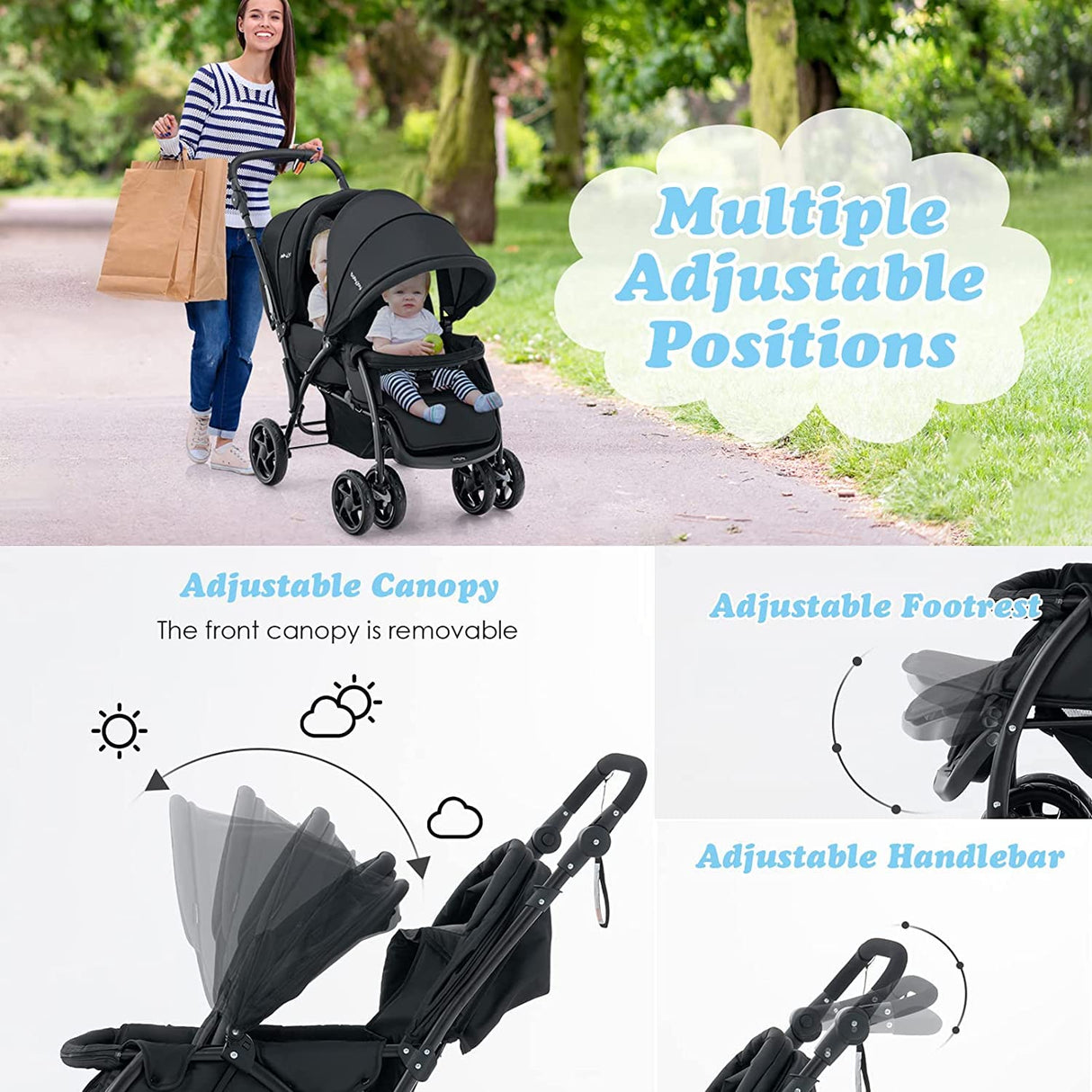 BABY JOY Foldable Tandem Stroller
