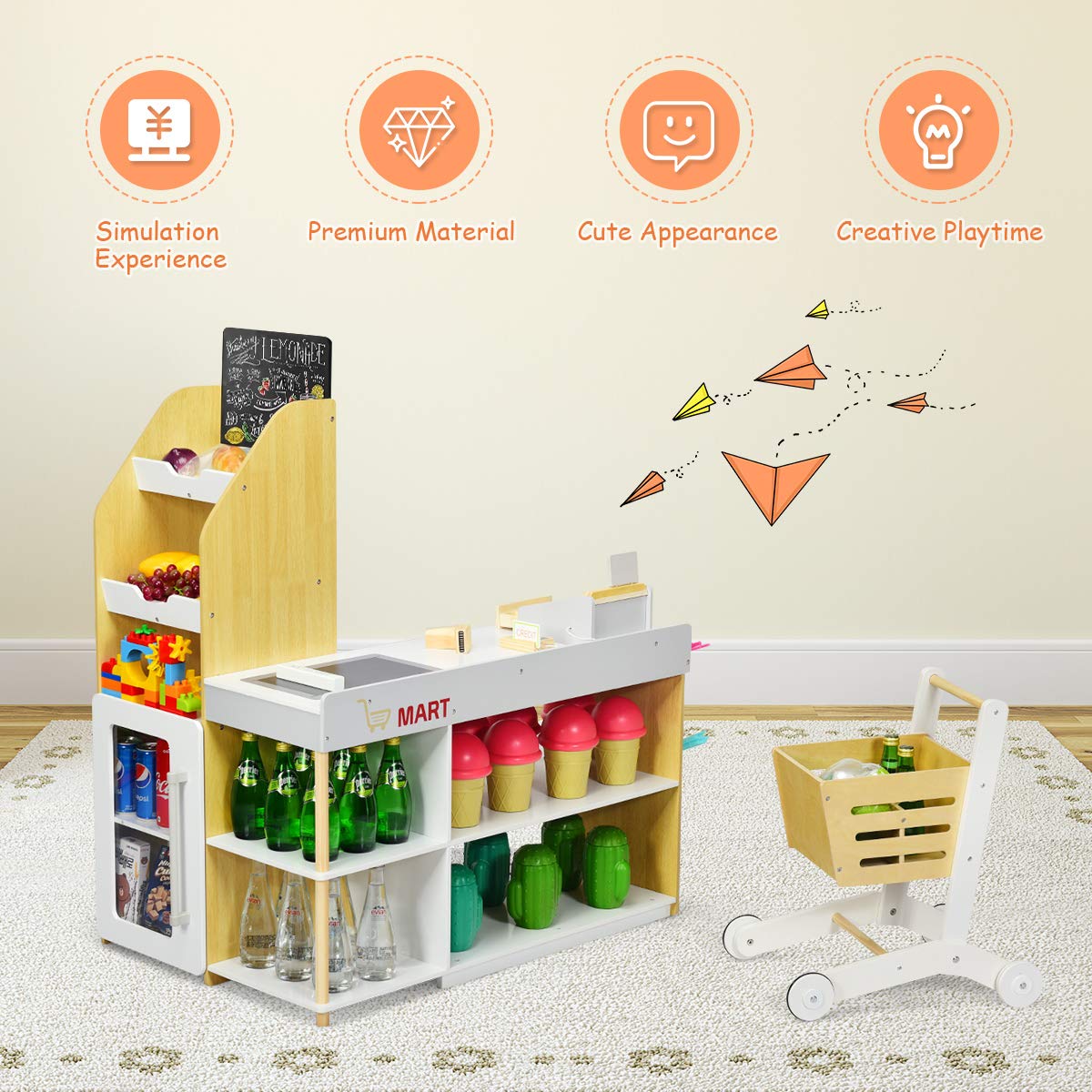 HONEY JOY Pretend Grocery Store Playset, Supermarket Play Toy with Shopping Cart