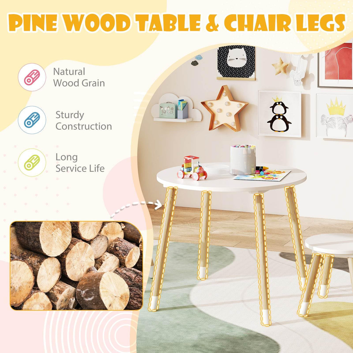 Kids Table and Chairs Set, Wooden Toddler Desk and Chair Set for Classroom Daycare Home