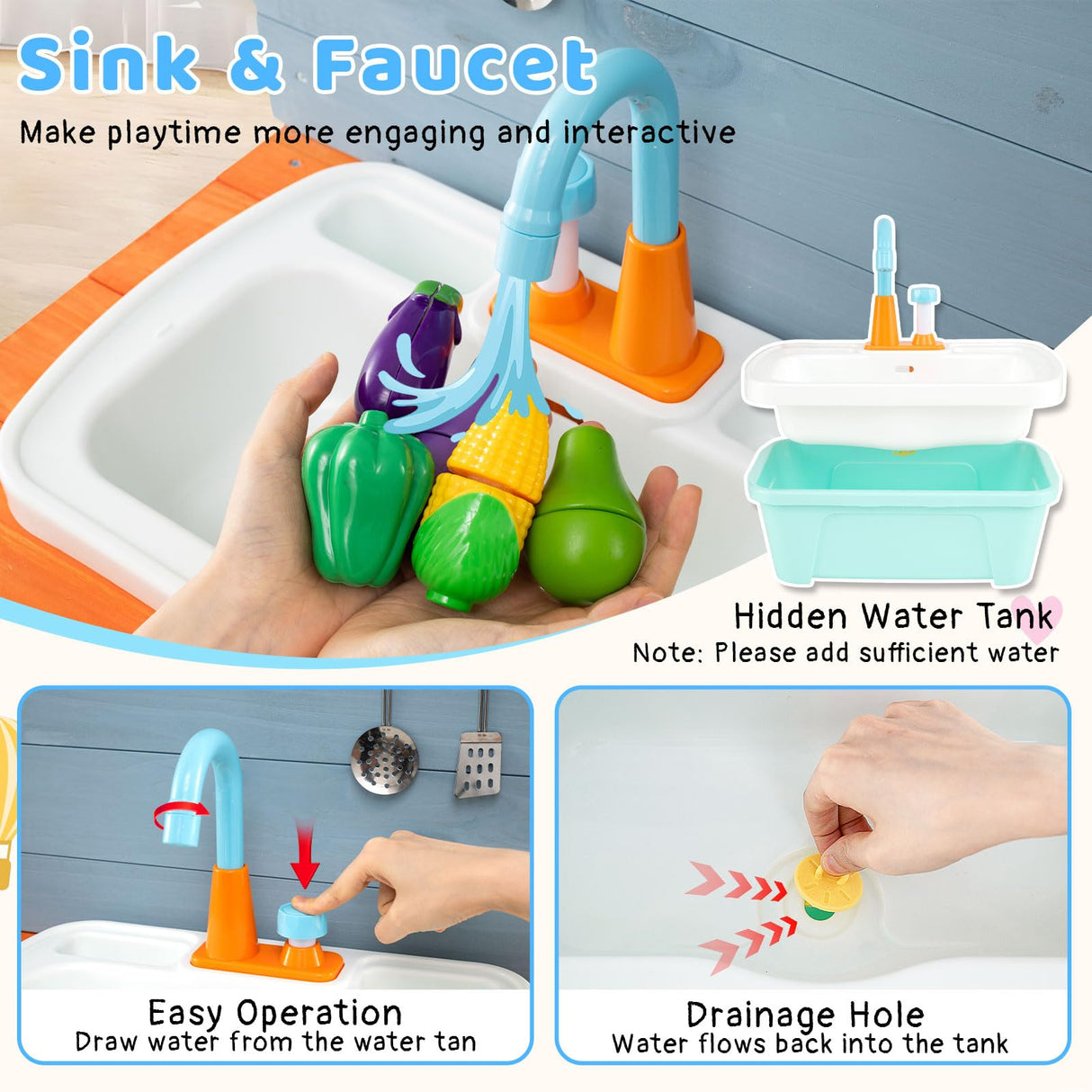 Outdoor Kids Play Kitchen Set, Wooden Kitchen Playset w/Stoves