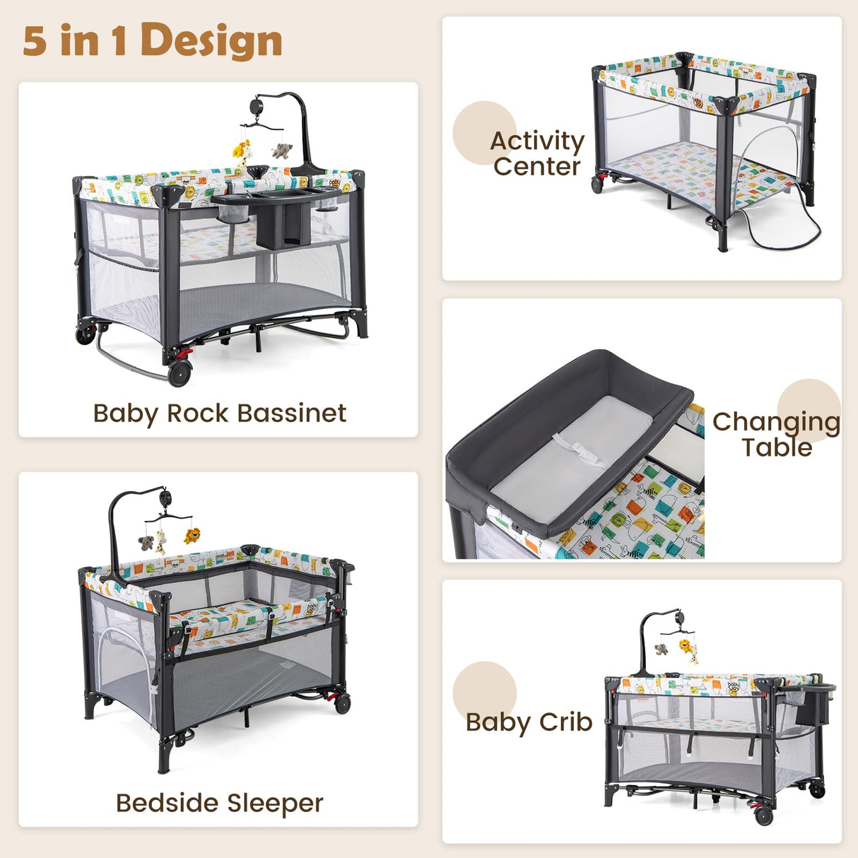 BABY JOY 5-in-1 Baby Bassinet