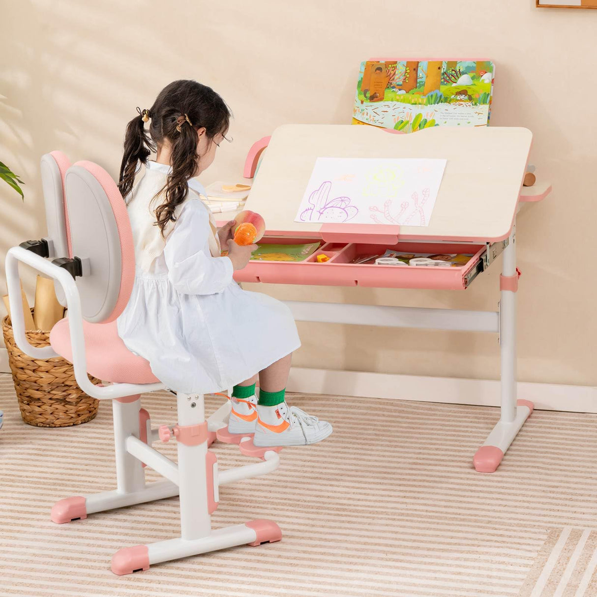 BABY JOY Height-Adjustable Kids Desk Chair, Ergonomic Children Study Chair