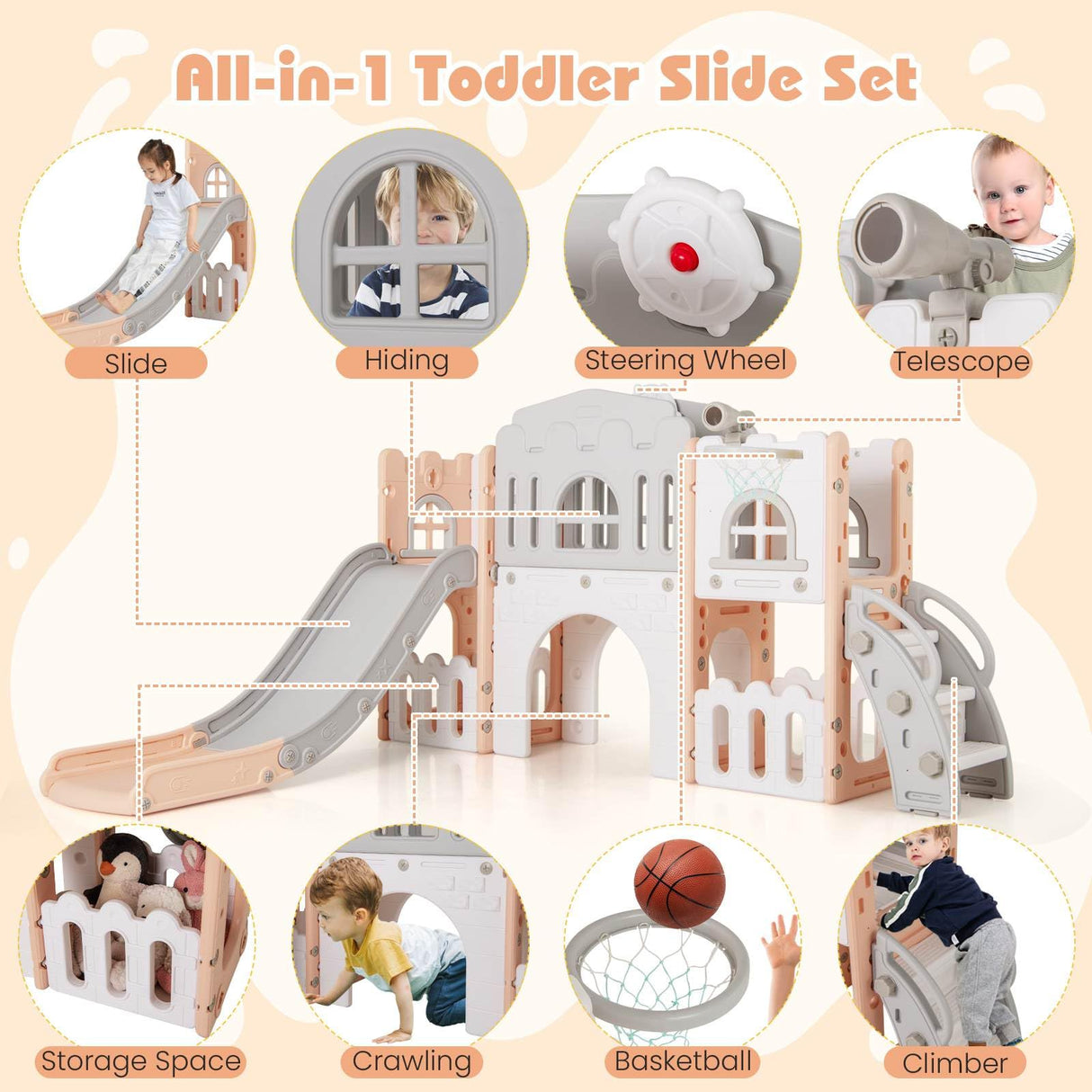 HONEY JOY All in 1 L-Shaped Slide for Toddlers Age 1-3