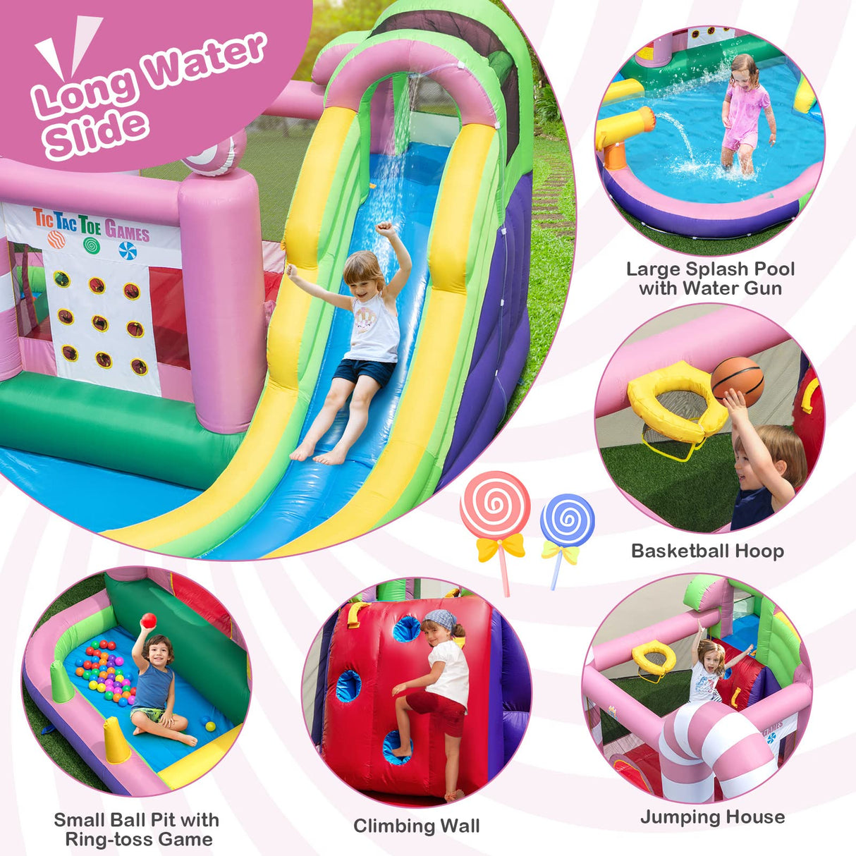 HONEY JOY Inflatable Water Slide, Wet Dry Inflatable Water Park Jumping Castle