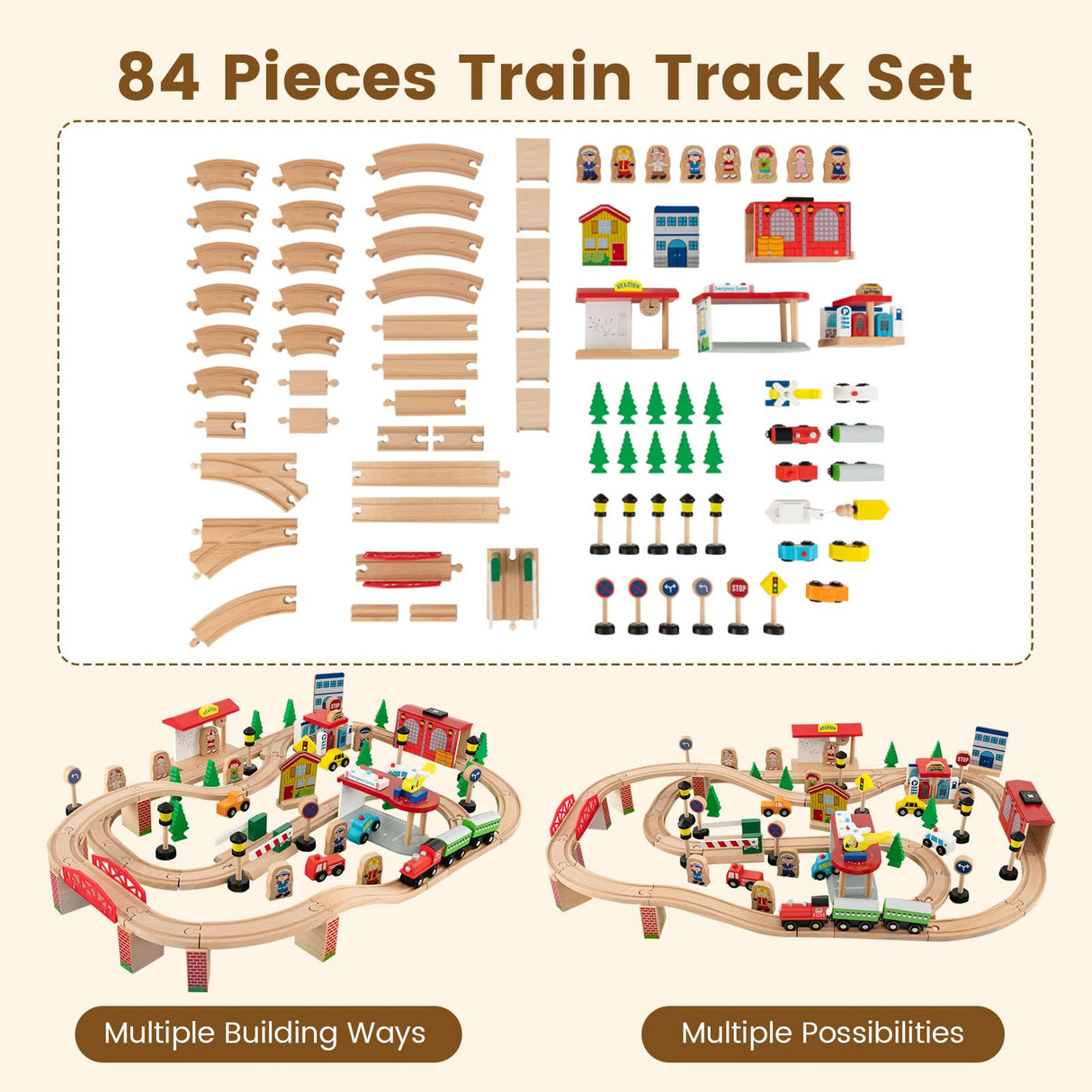 HONEY JOY Wooden Train Table Set