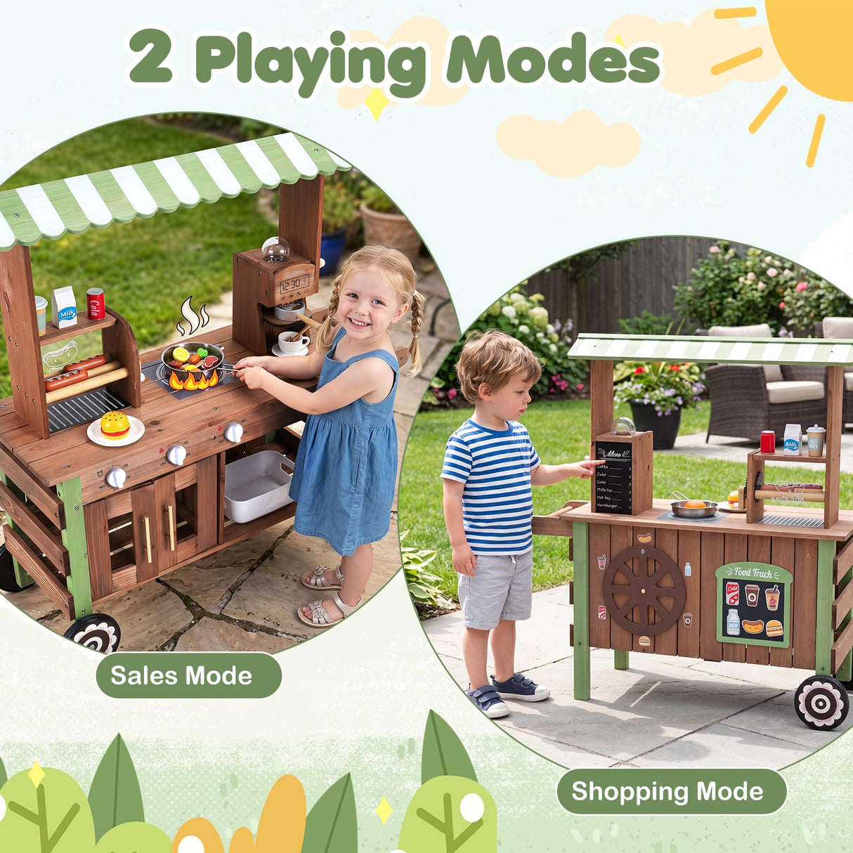 HONEY JOY Kids Food Cart, Pretend Play Market Stand Food Cart