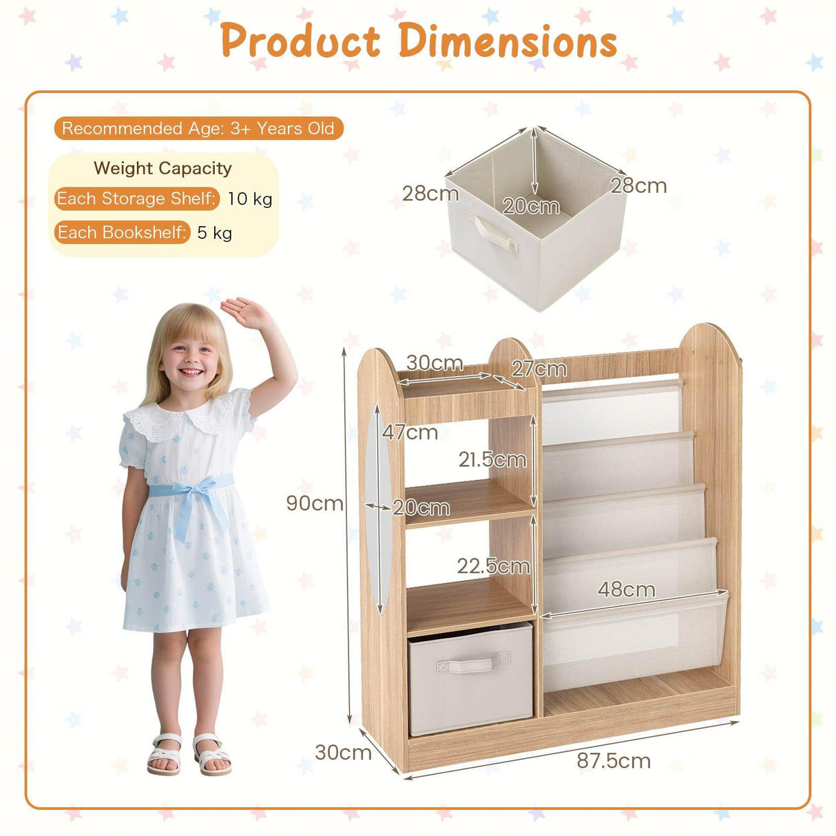 Toy Storage Organizer with Full-Length Mirror and 4-Tier Sling Shelves