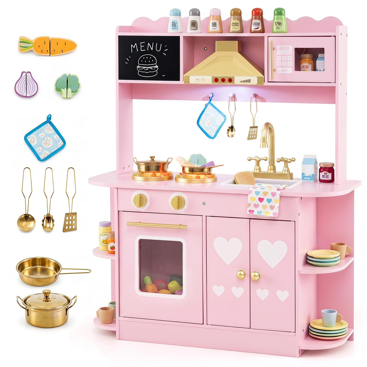 HONEY JOY Wooden Play Kitchen for Kids Toddlers w/Storage