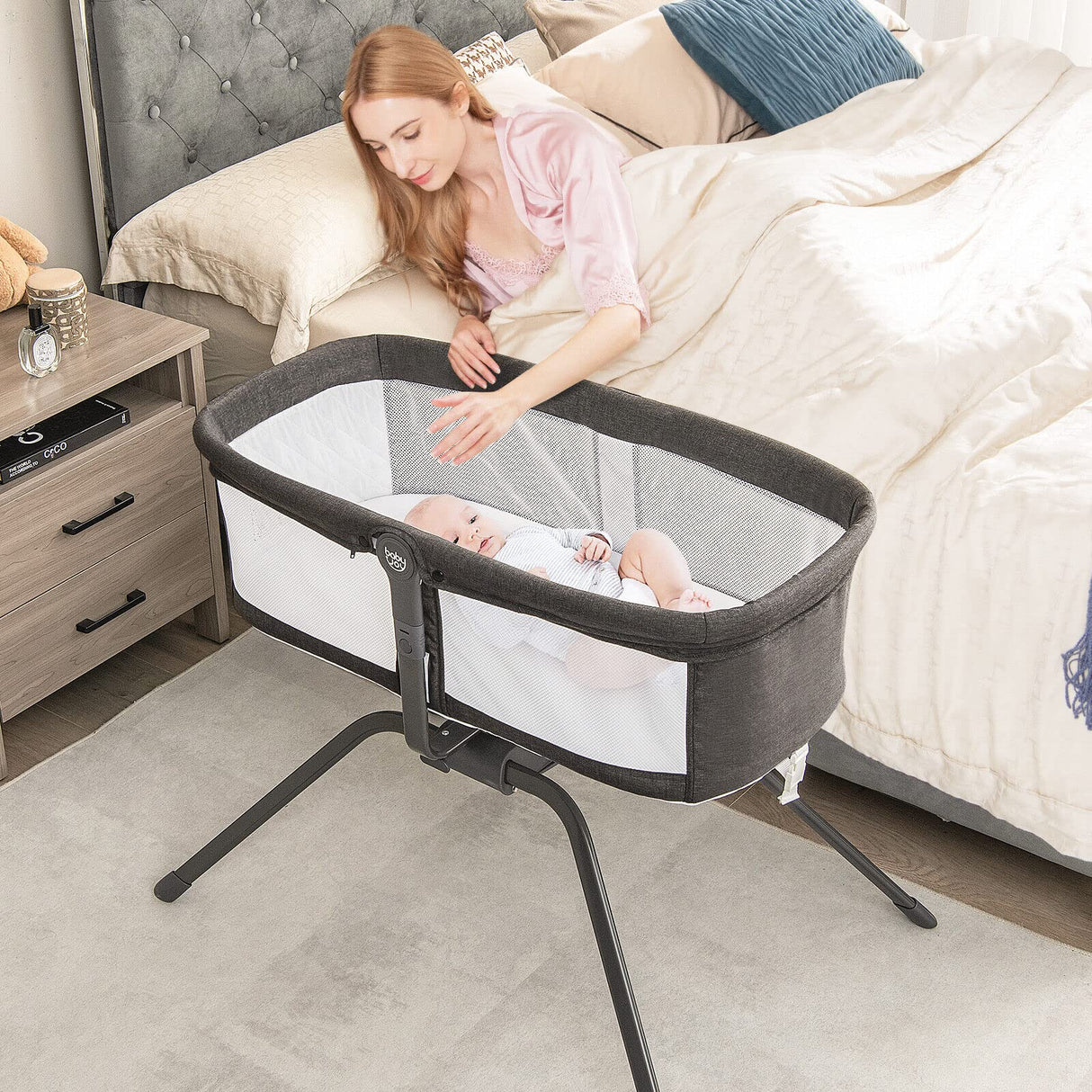 BABY JOY Manual Rocking Bassinet for Baby