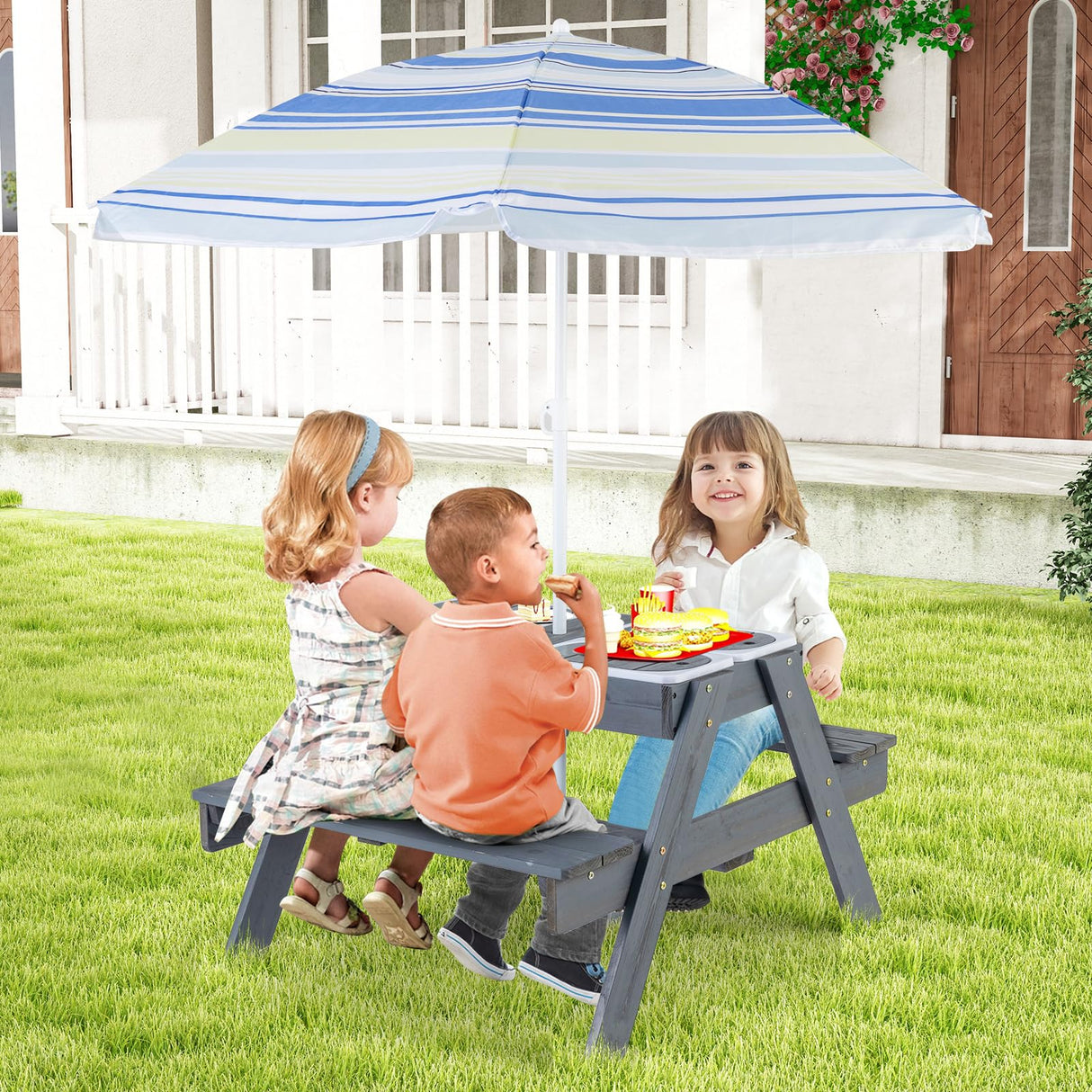 Kids 4-in-1 Sand and Water Table with Removable Boxes and Umbrella