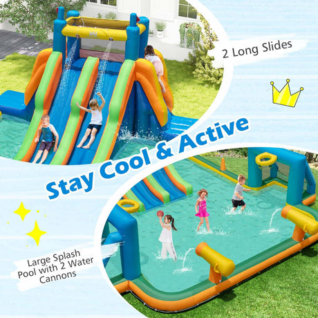 HONEY JOY Inflatable Water Slide, 19x17FT Large Waterslide Park w/Dual Long Slides & Climbing Walls