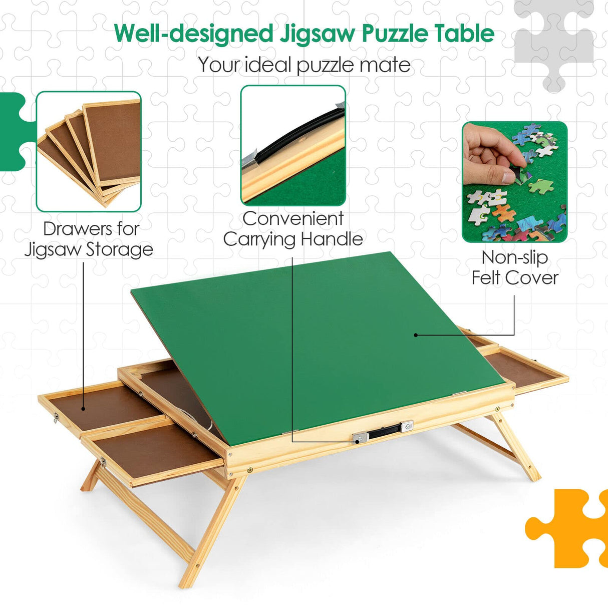 HONEY JOY 1000 PCS Portable Puzzle Table, 3-Angle Adjustable Jigsaw Board with Anti-Slip Felt, Folding Legs