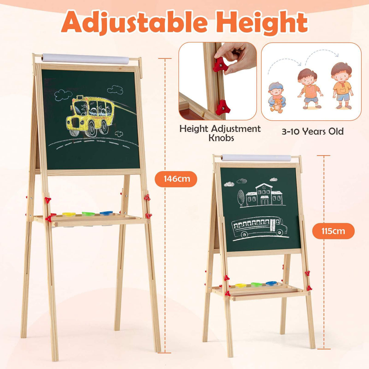 BABY JOY 3 in 1 Easel for Kid, Height Adjustable Wooden Art Easel