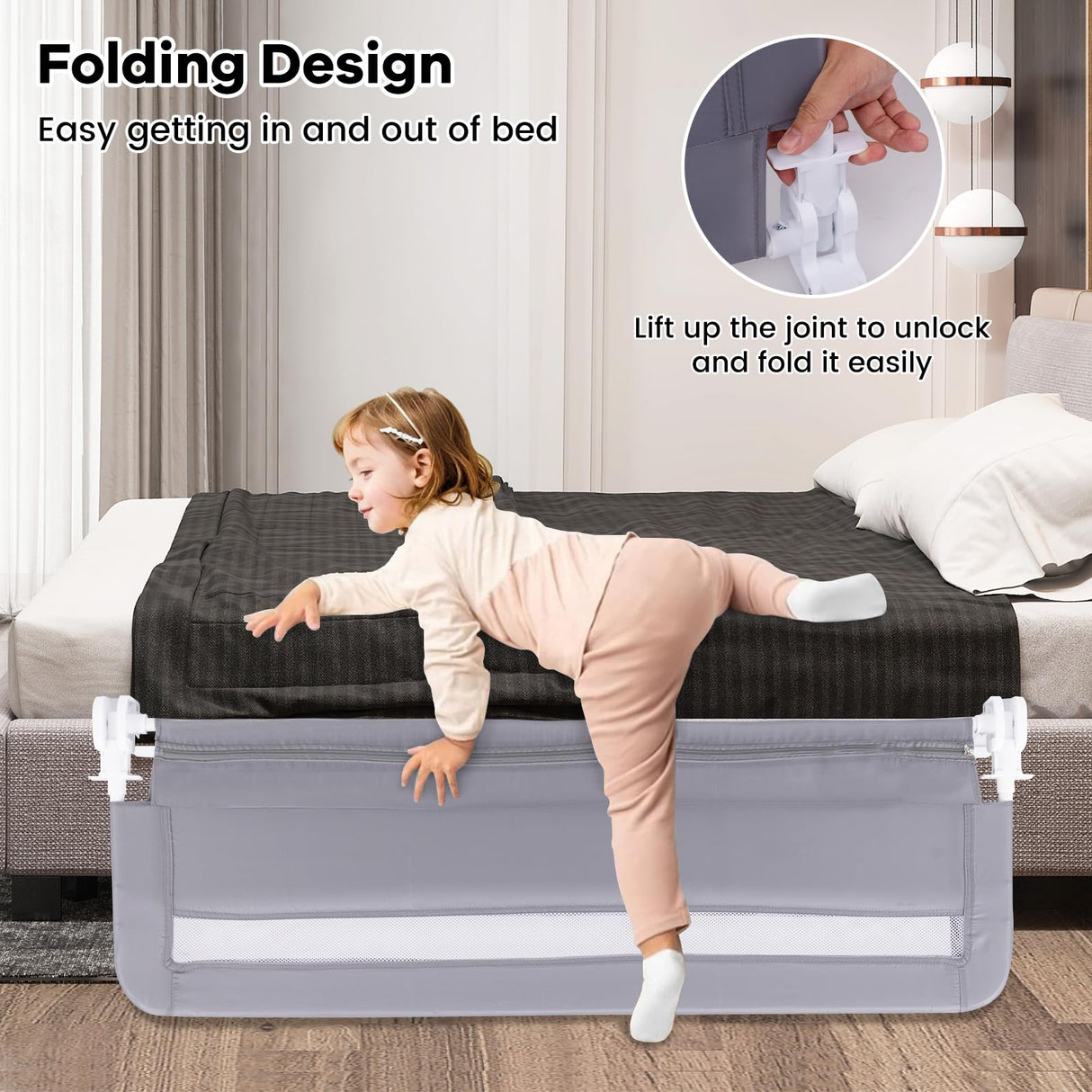 120 CM Toddler Foldable Bed Rail | Kids Safety Bedrail - BABY JOY