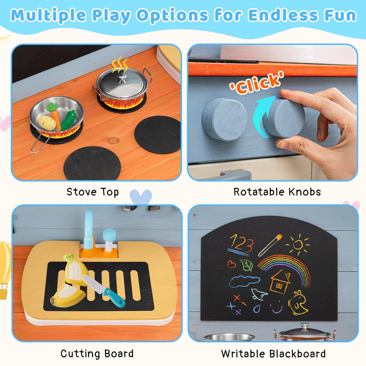 Outdoor Kids Play Kitchen Set, Wooden Kitchen Playset w/Stoves