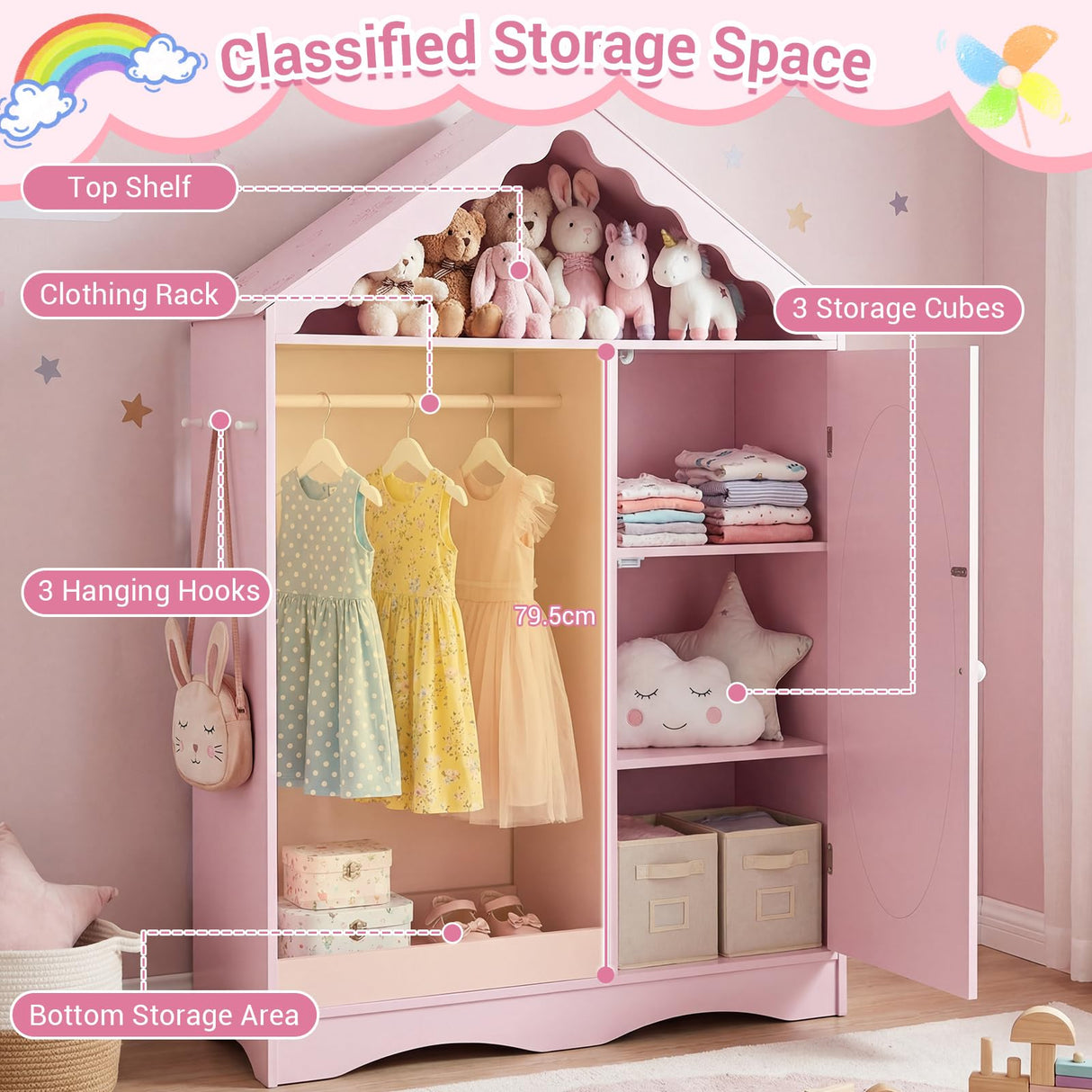 HONEY JOY Kids Clothing Rack with Mirror, Children Dress Up Center