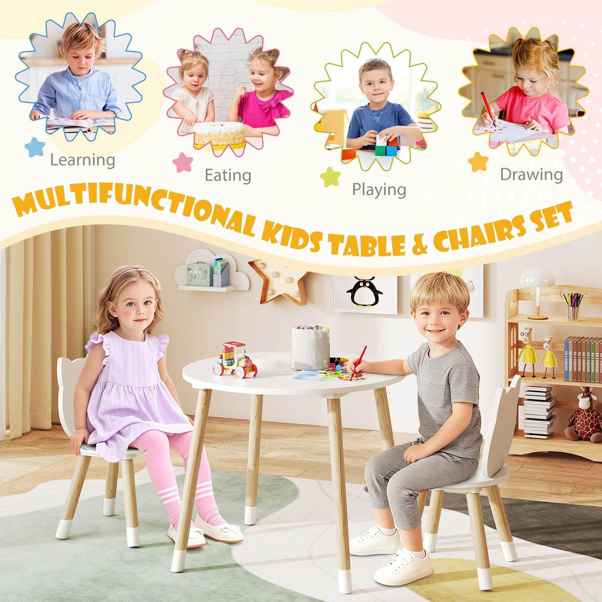 Kids Table and Chairs Set, Wooden Toddler Desk and Chair Set for Classroom Daycare Home