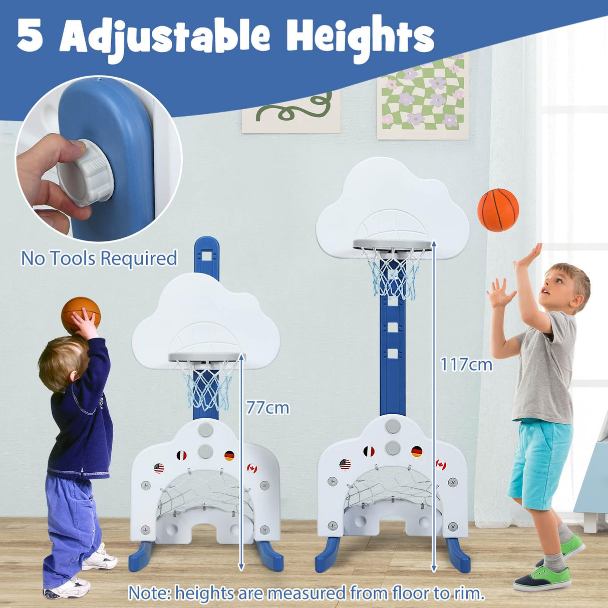 HONEY JOY Kids Basketball Hoop, 3 in 1 Toddler Sports Activity Center