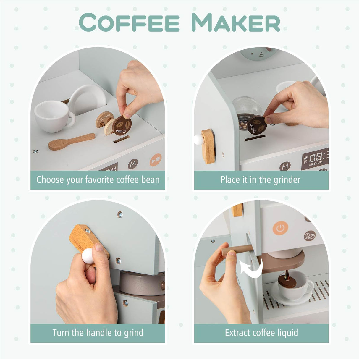 HONEY JOY Kids Grocery Store Playset, Wooden Pretend Play Supermarket w/Vending Machine