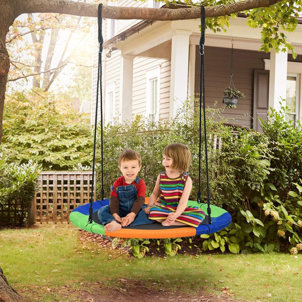 100 cm Flying Saucer Tree Swing for Kids, Play Swing with Adjustable Ropes