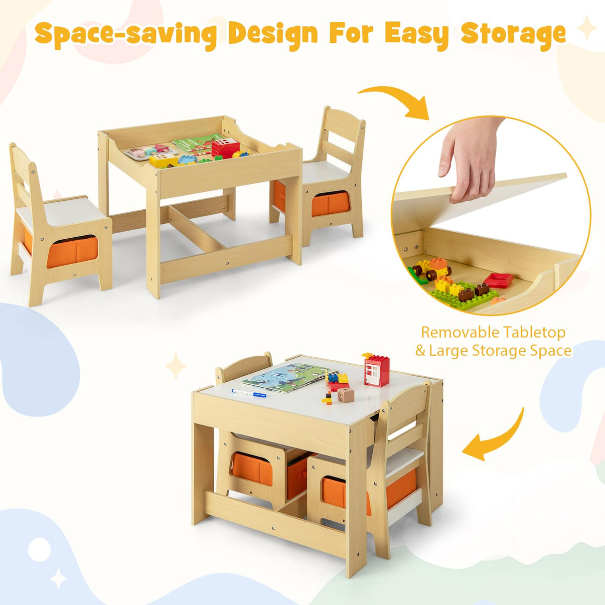 HONEY JOY 3 in 1 Kids Wooden Table & 2 Chair Set