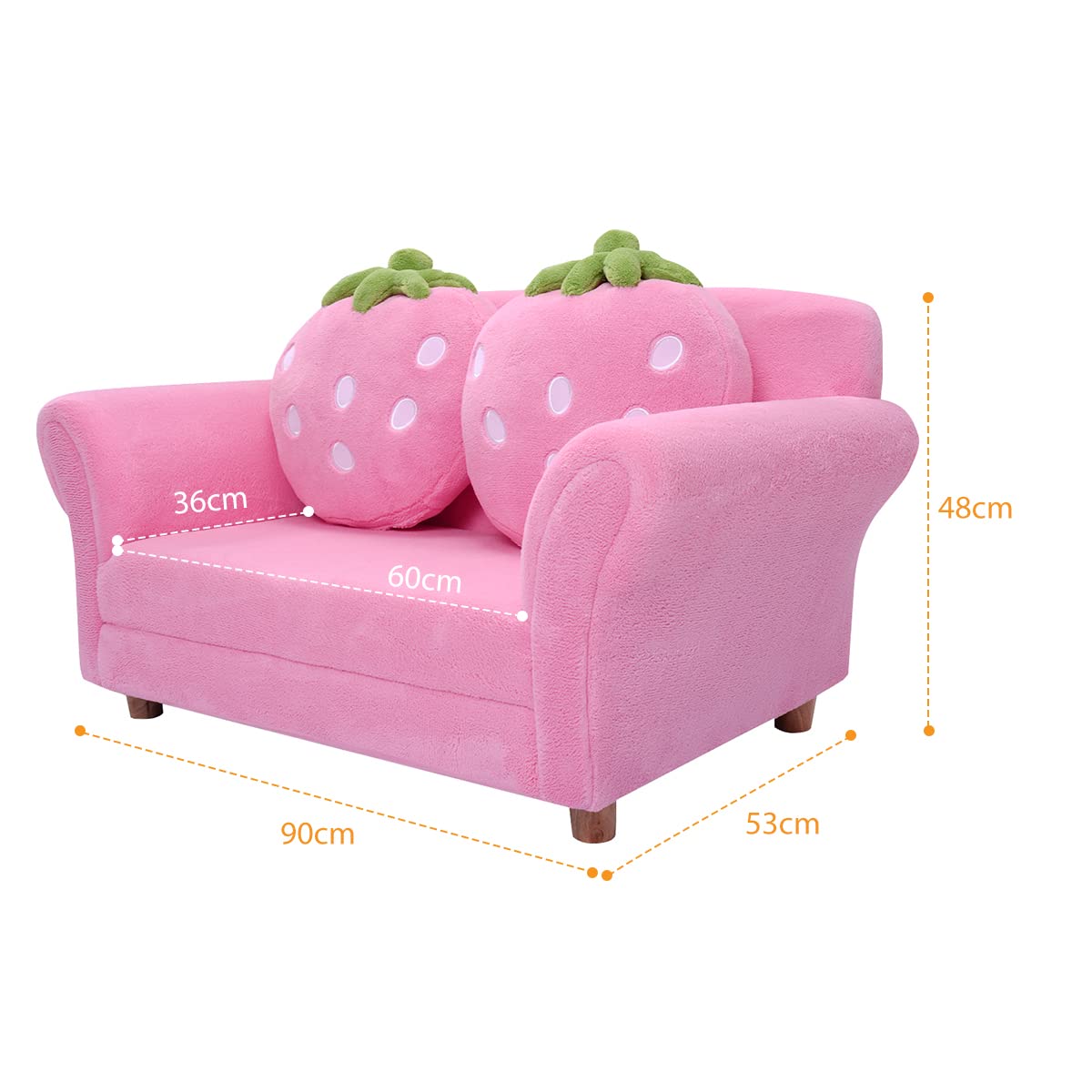 BABY JOY Toddler Couch with 2 Strawberry Pillows, Children Upholstered Loveseat Lounge Bed