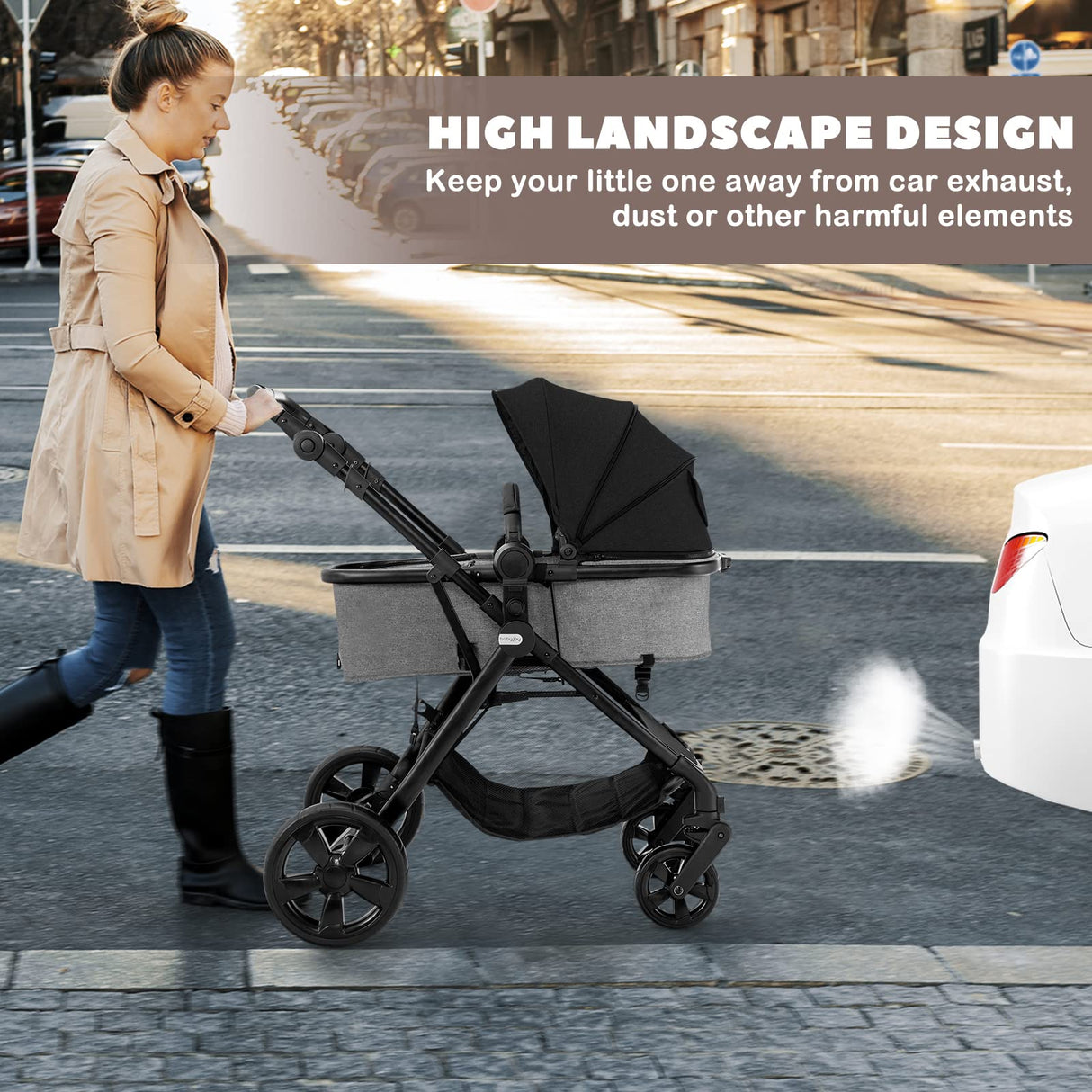 BABY JOY 2 in 1 High Landscape Baby Stroller, Convertible Baby Pram Jogger