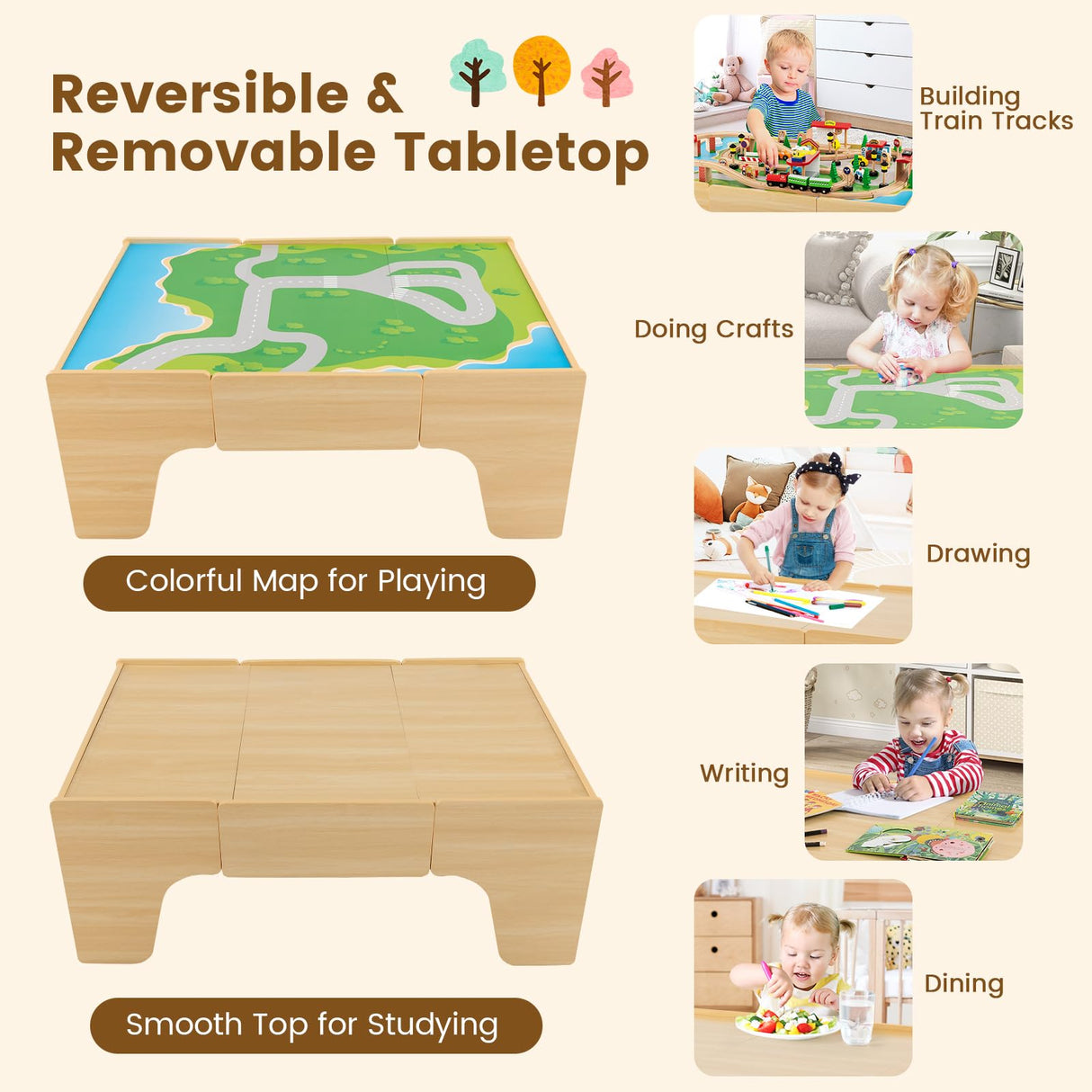 HONEY JOY Wooden Train Table Set