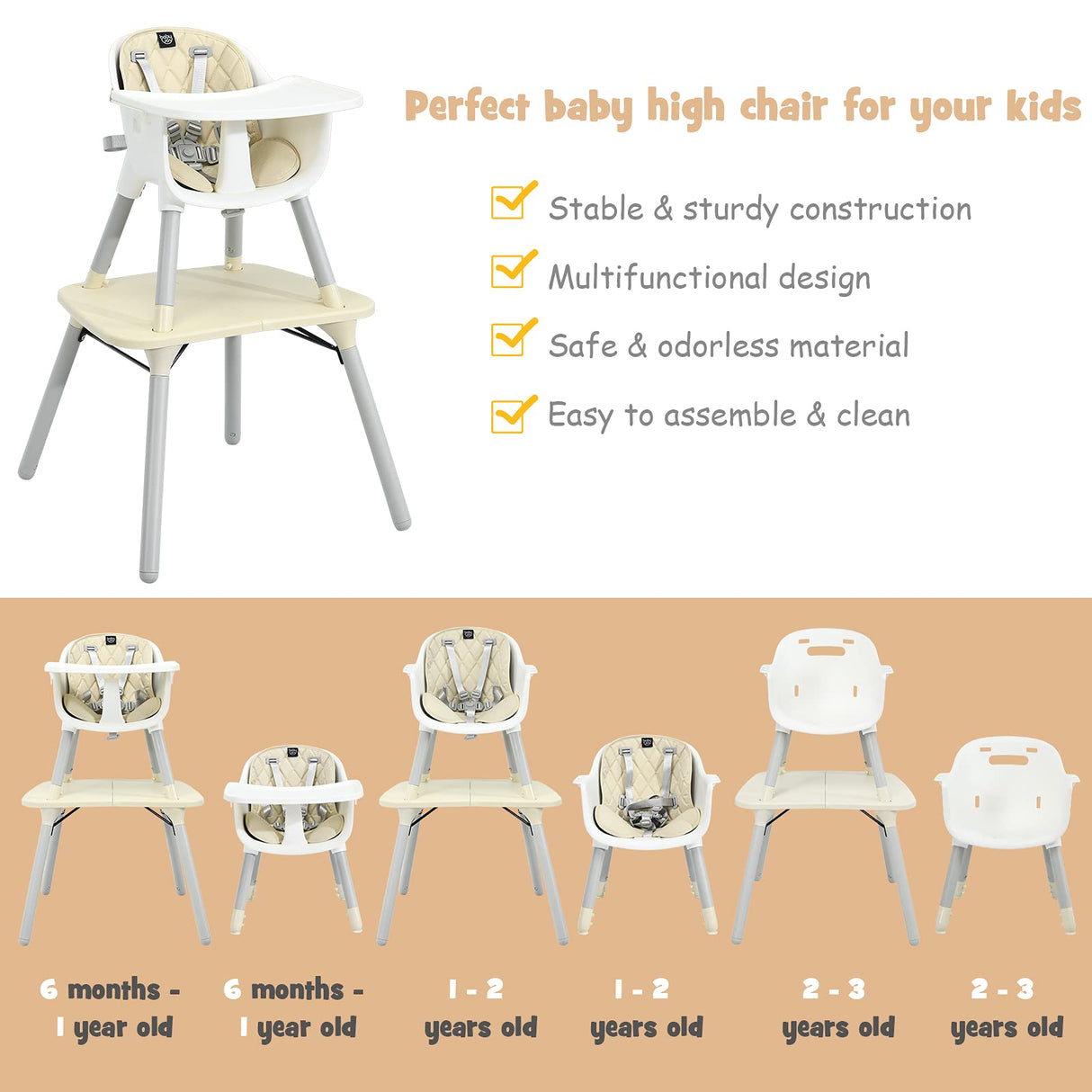 BABY JOY 5 in 1 Convertible Baby High Chair