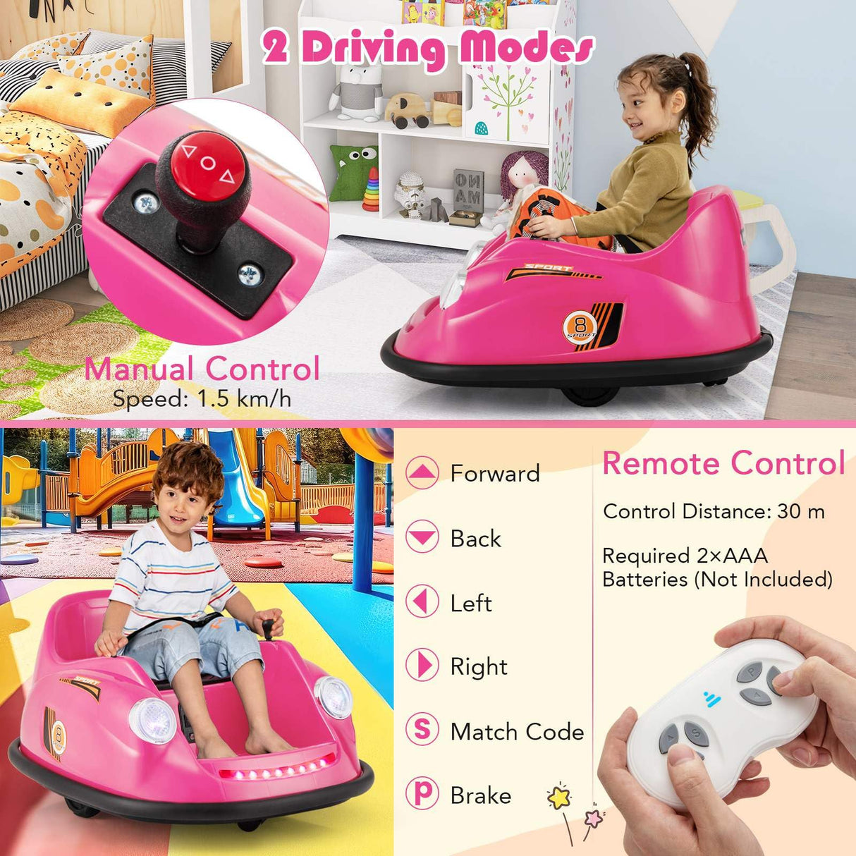 12V Electric Kids Ride on Bumper Car with Remote Control for Toddlers 2-5 Years Old
