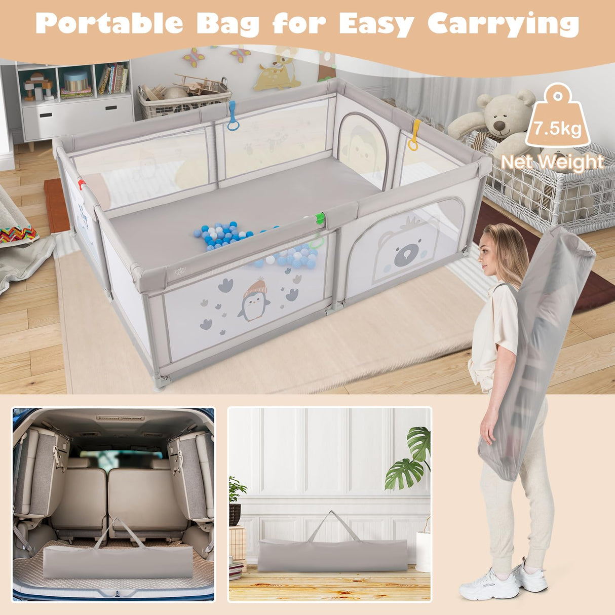 BABY JOY Baby Playpen, 205 x 147 cm Extra-Large Play Yard