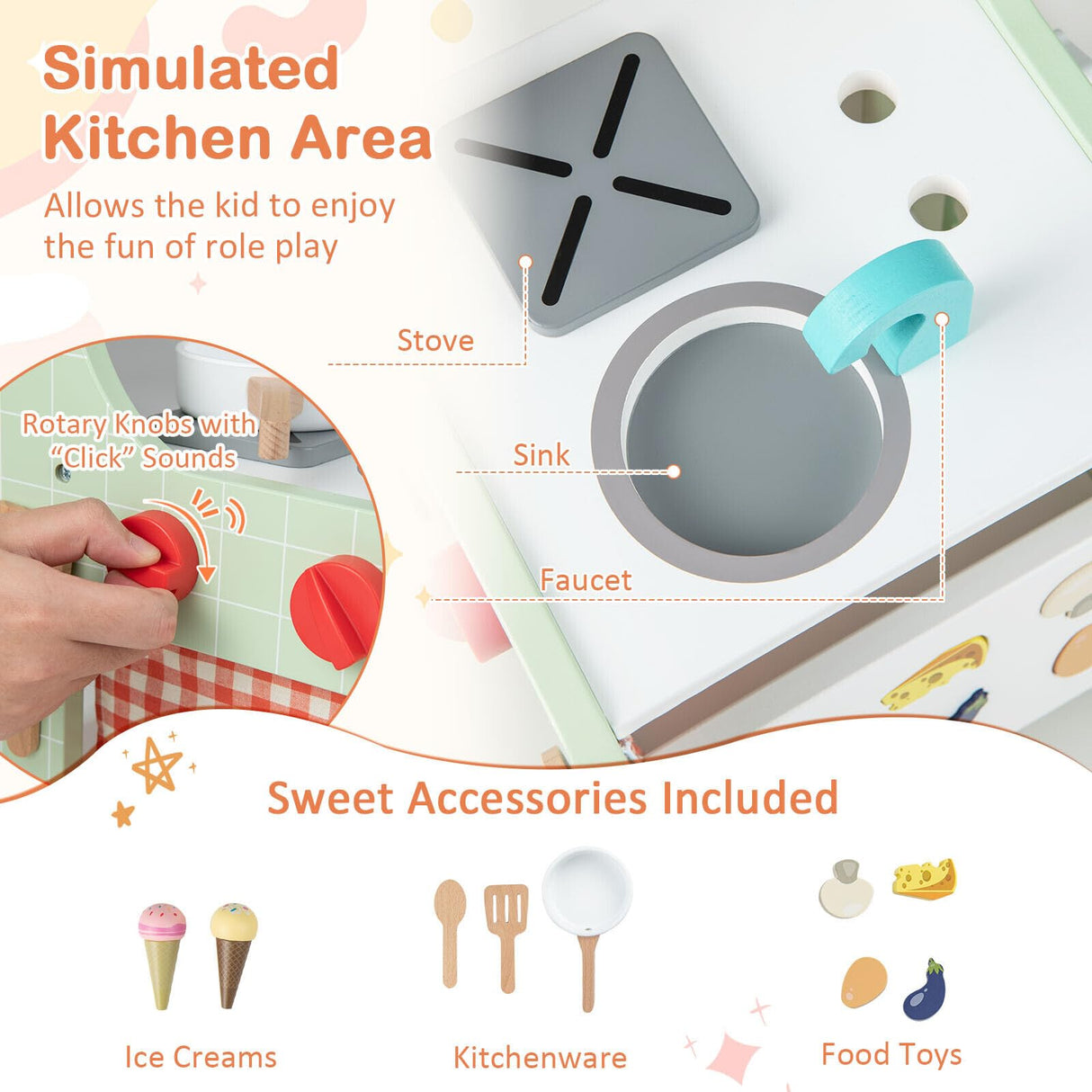 BABY JOY 6-in-1 Wooden Baby Walker, Toddler Push and Pull Learning Activity Center