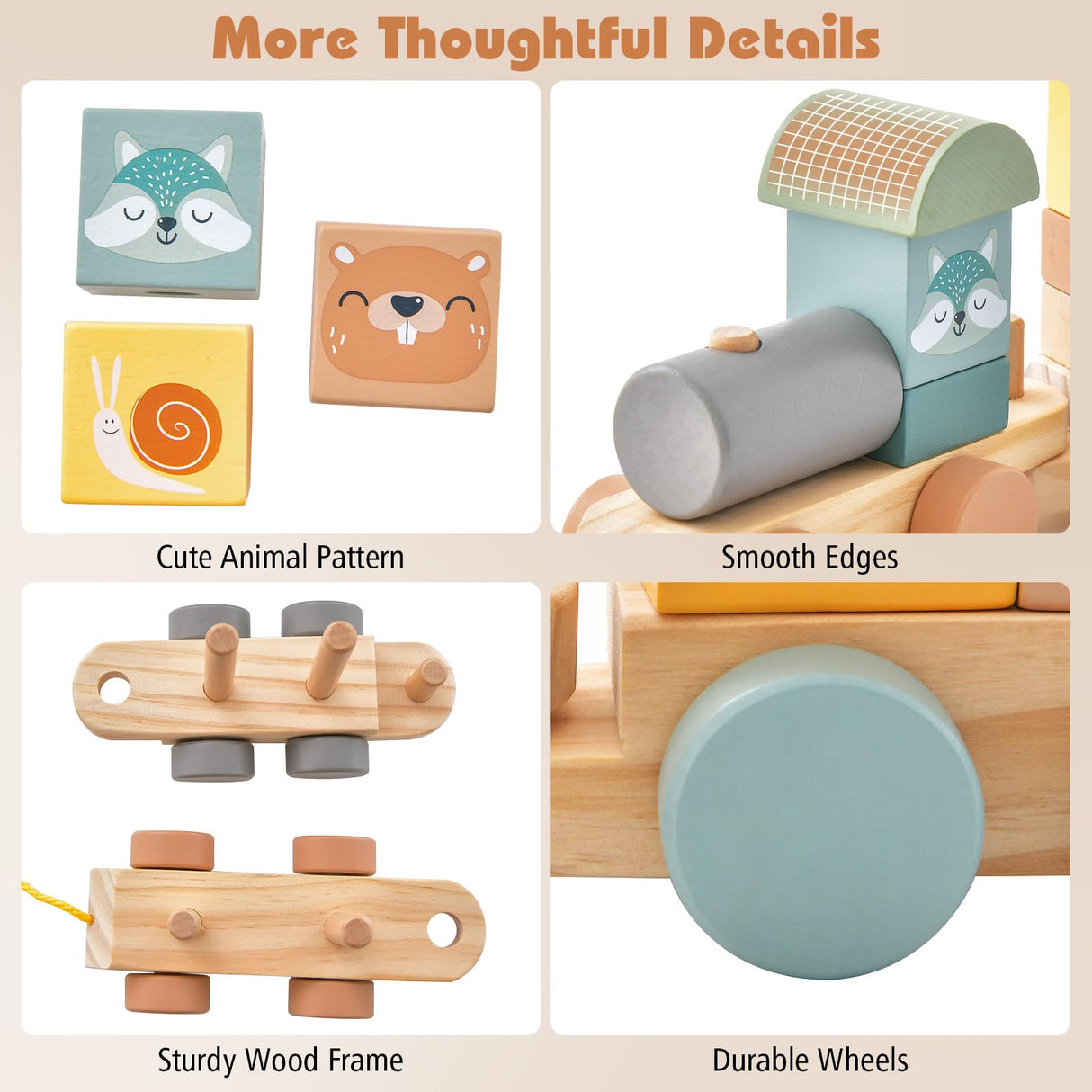 HONEY JOY Kids Toy Train Set, Children Wooden Train Set