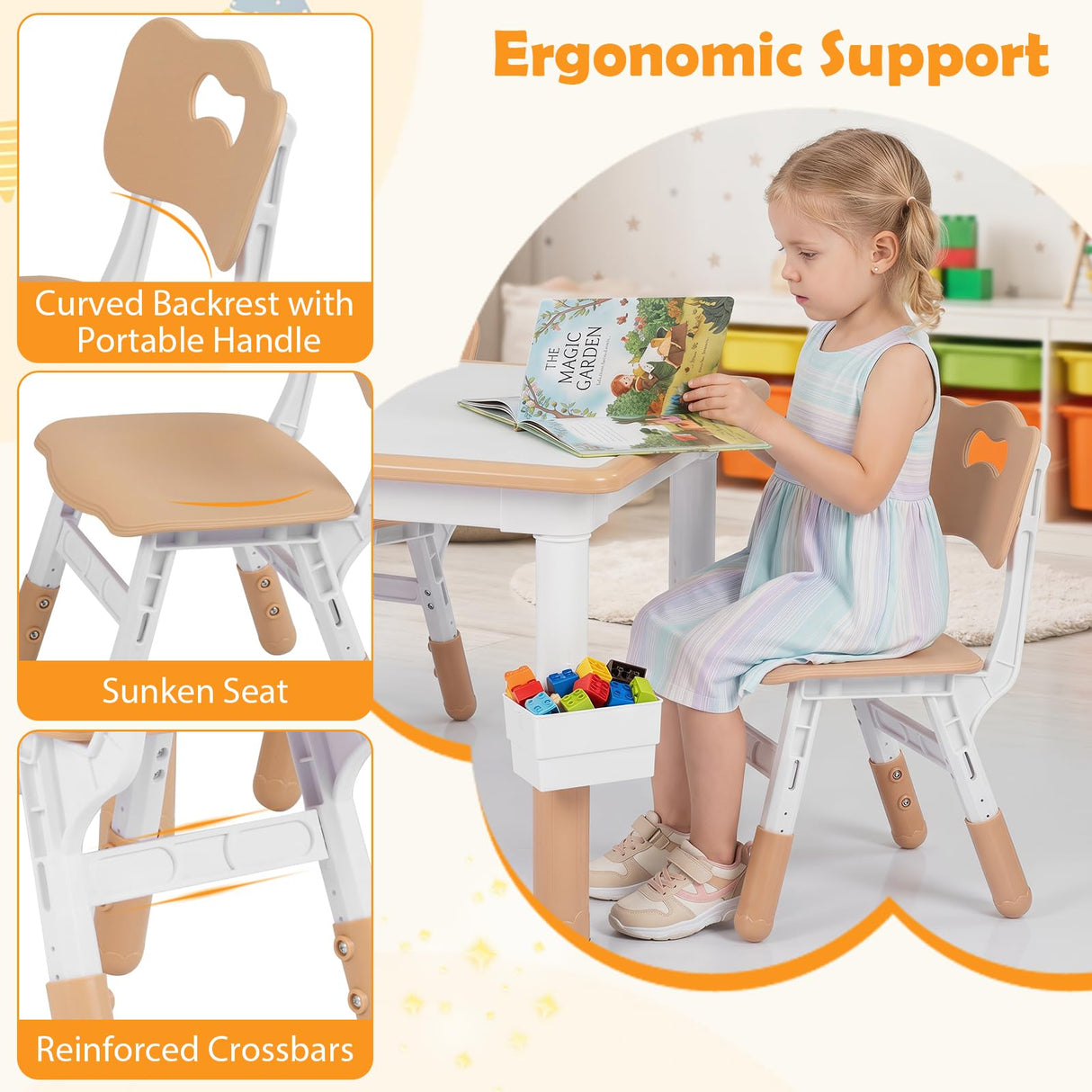 HONEY JOY Kids Table and 4 Chairs Set, Height Adjustable Toddler Desk and Chair Set