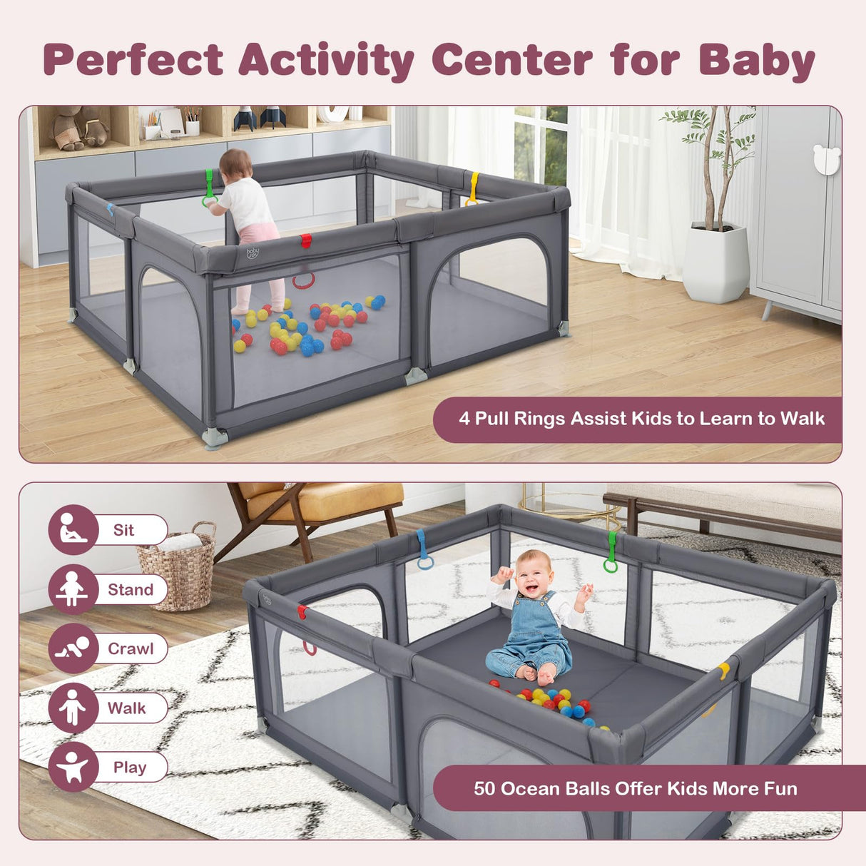 BABY JOY Baby Playpen 185 x 155 x 69 cm Large Play Yard for Infants