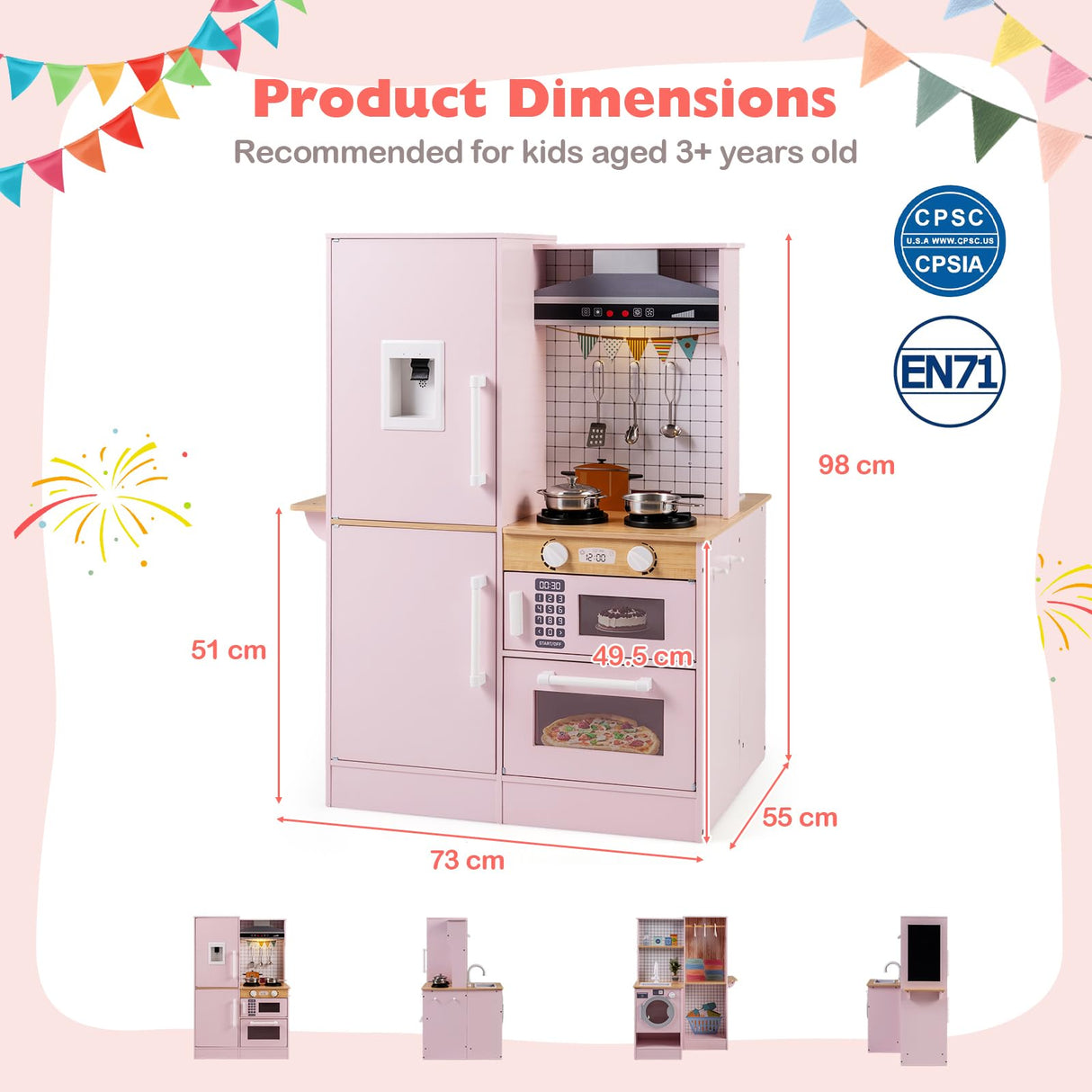 Dual-Sided Kids Play Kitchen, Wooden Kitchen Playset