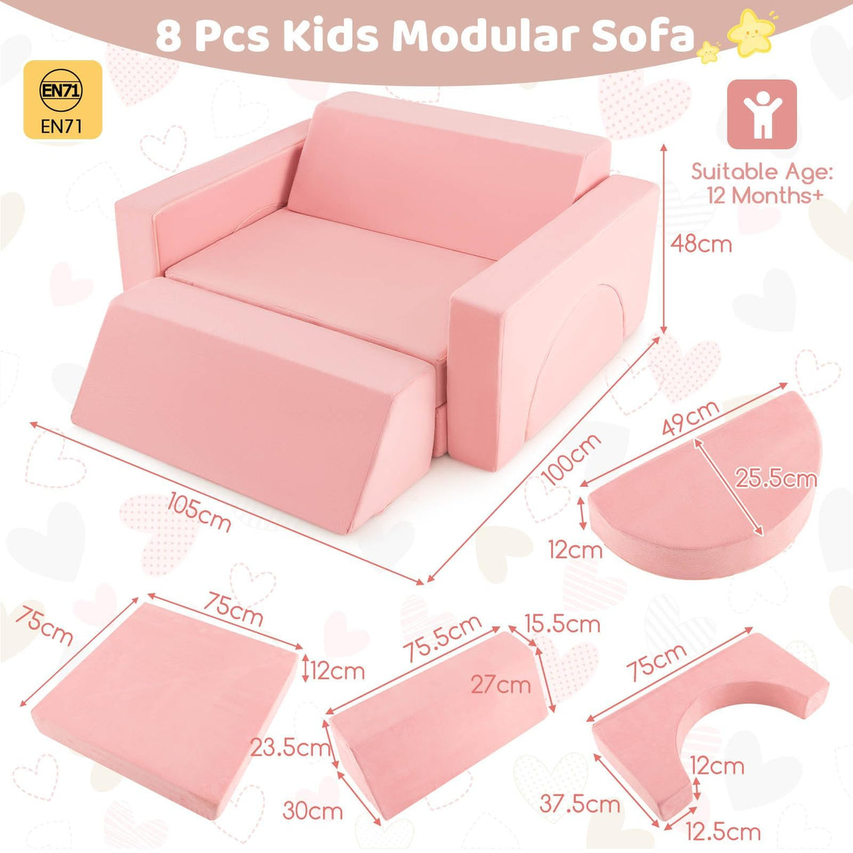 HONEY JOY 8 PCS Kids Play Sofa